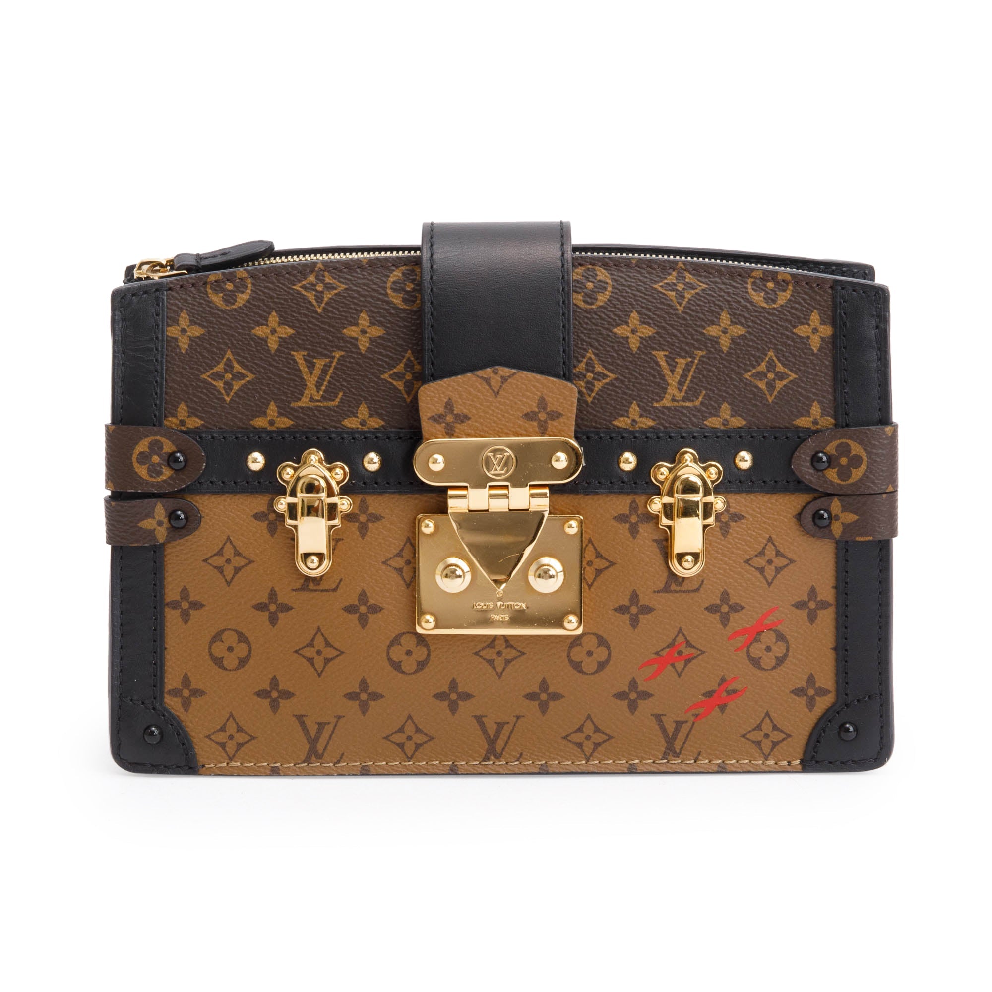 Louis Vuitton Monogram Reverse Pochette Trunk Clutch w/ Strap