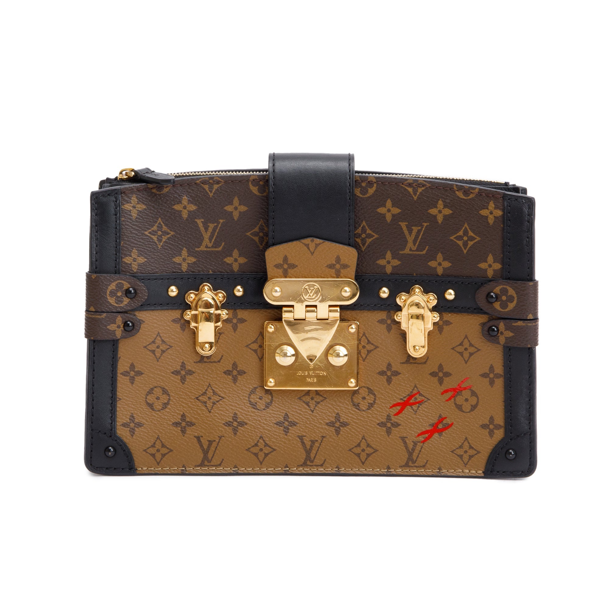 Louis Vuitton Monogram Reverse Pochette Trunk Clutch w/ Strap