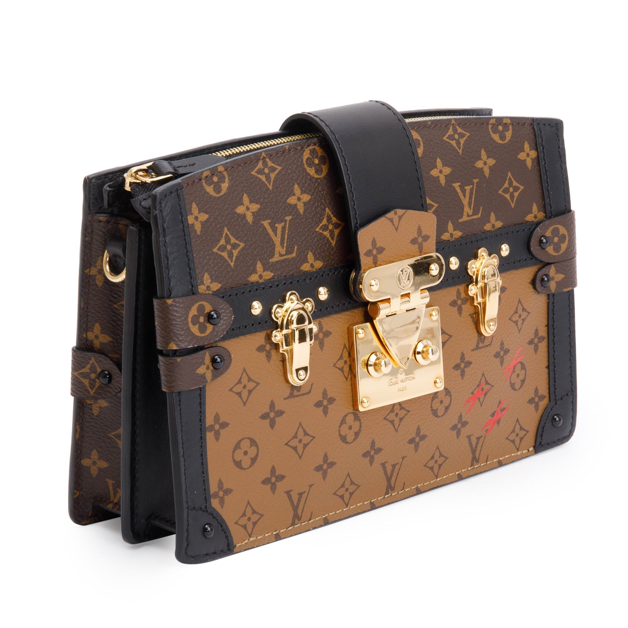 Louis Vuitton Monogram Reverse Pochette Trunk Clutch w/ Strap