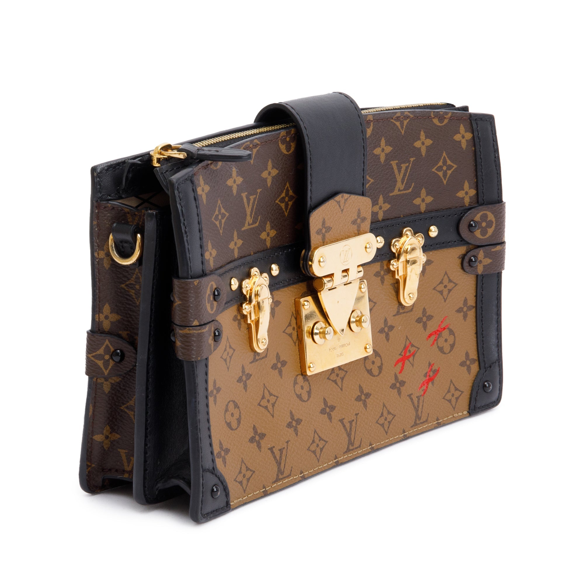 Louis Vuitton Monogram Reverse Pochette Trunk Clutch w/ Strap