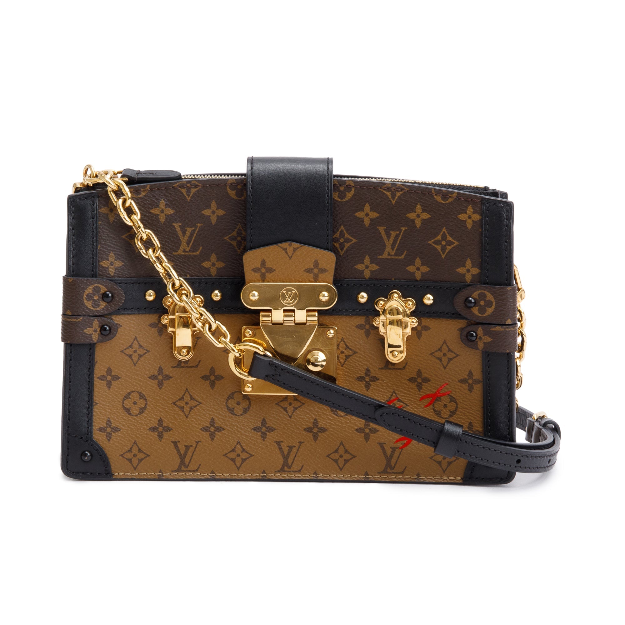 Louis Vuitton Monogram Reverse Pochette Trunk Clutch w/ Strap