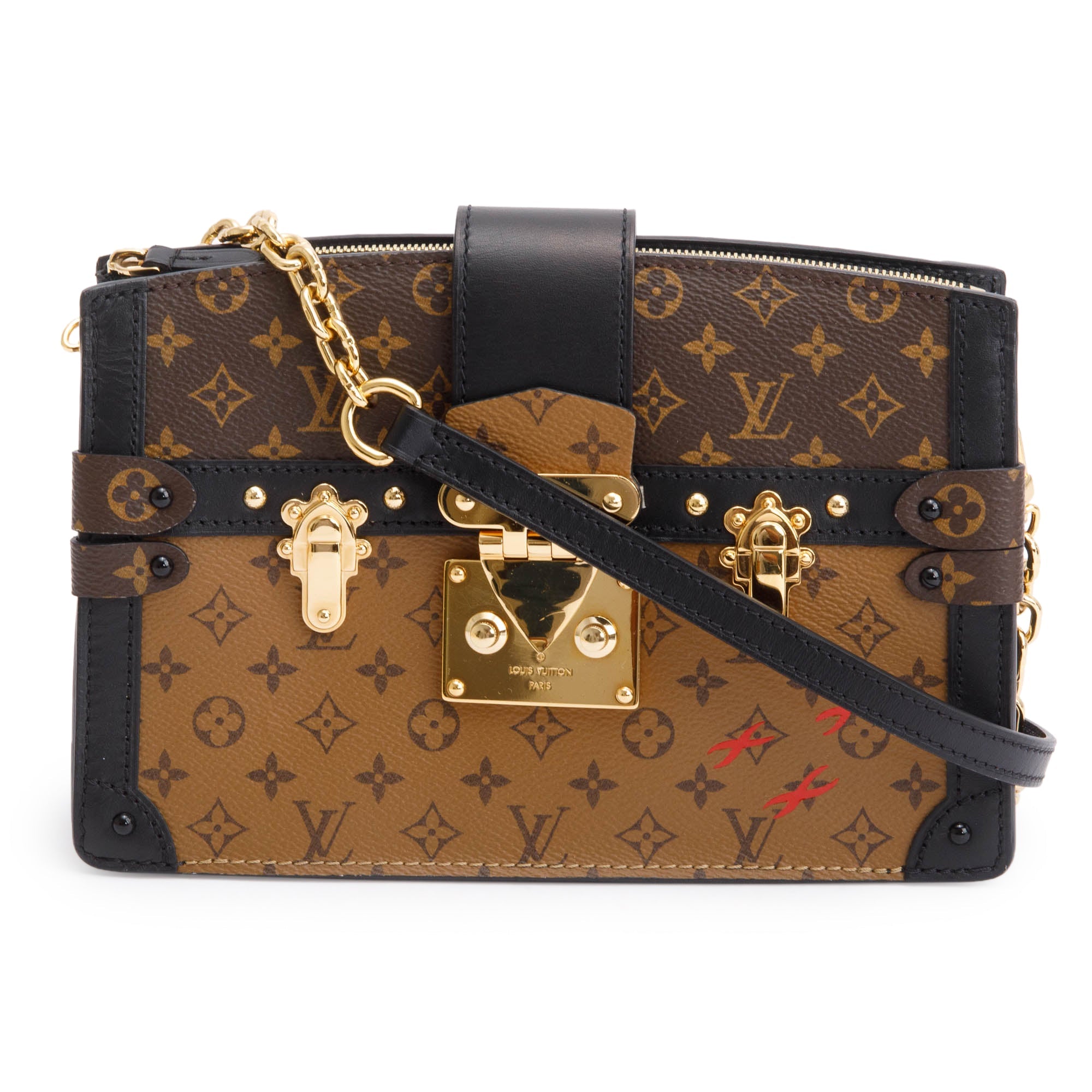 Louis Vuitton Monogram Reverse Pochette Trunk Clutch w/ Strap