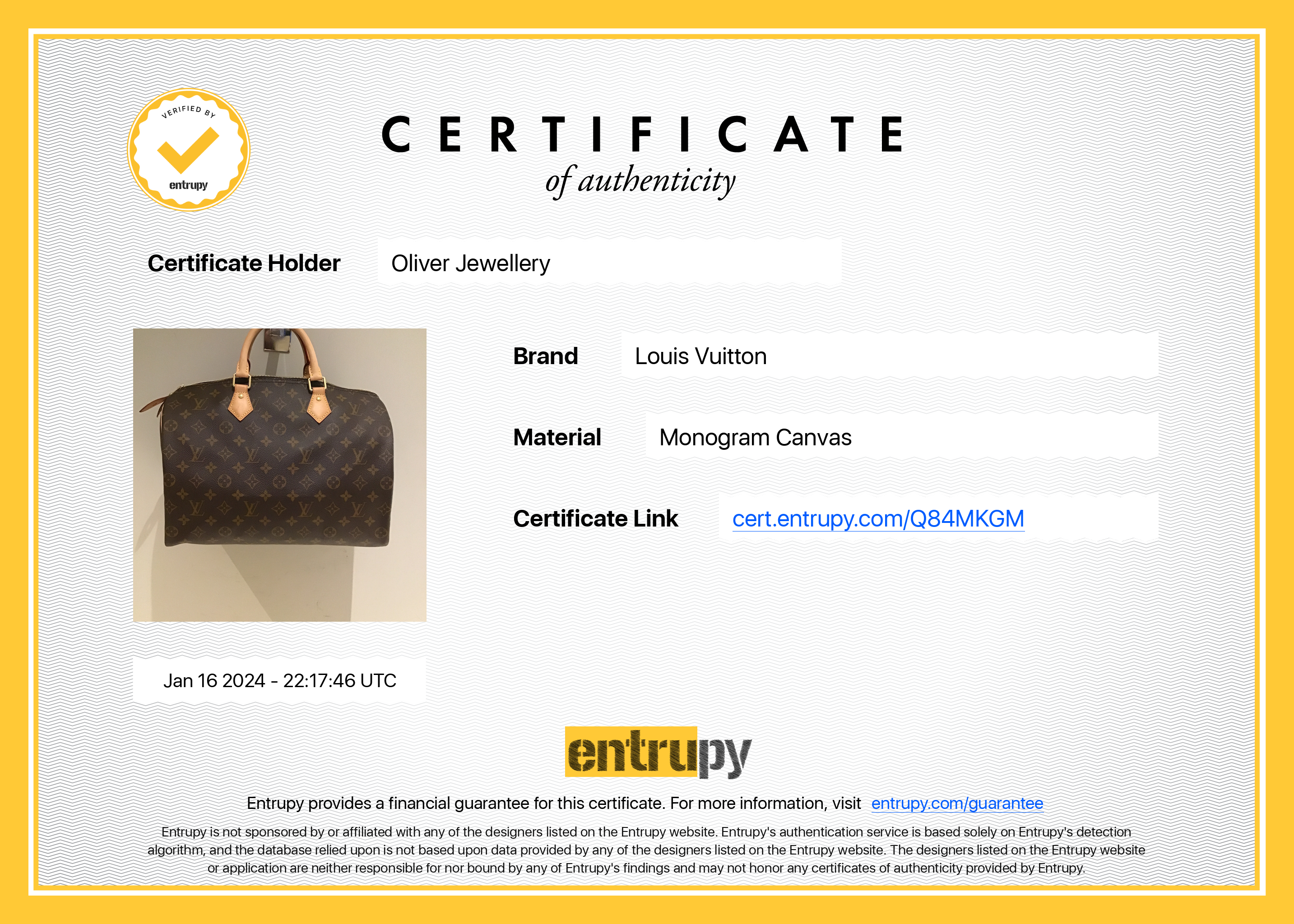 Louis Vuitton Monogram Speedy 35 w/ Receipt