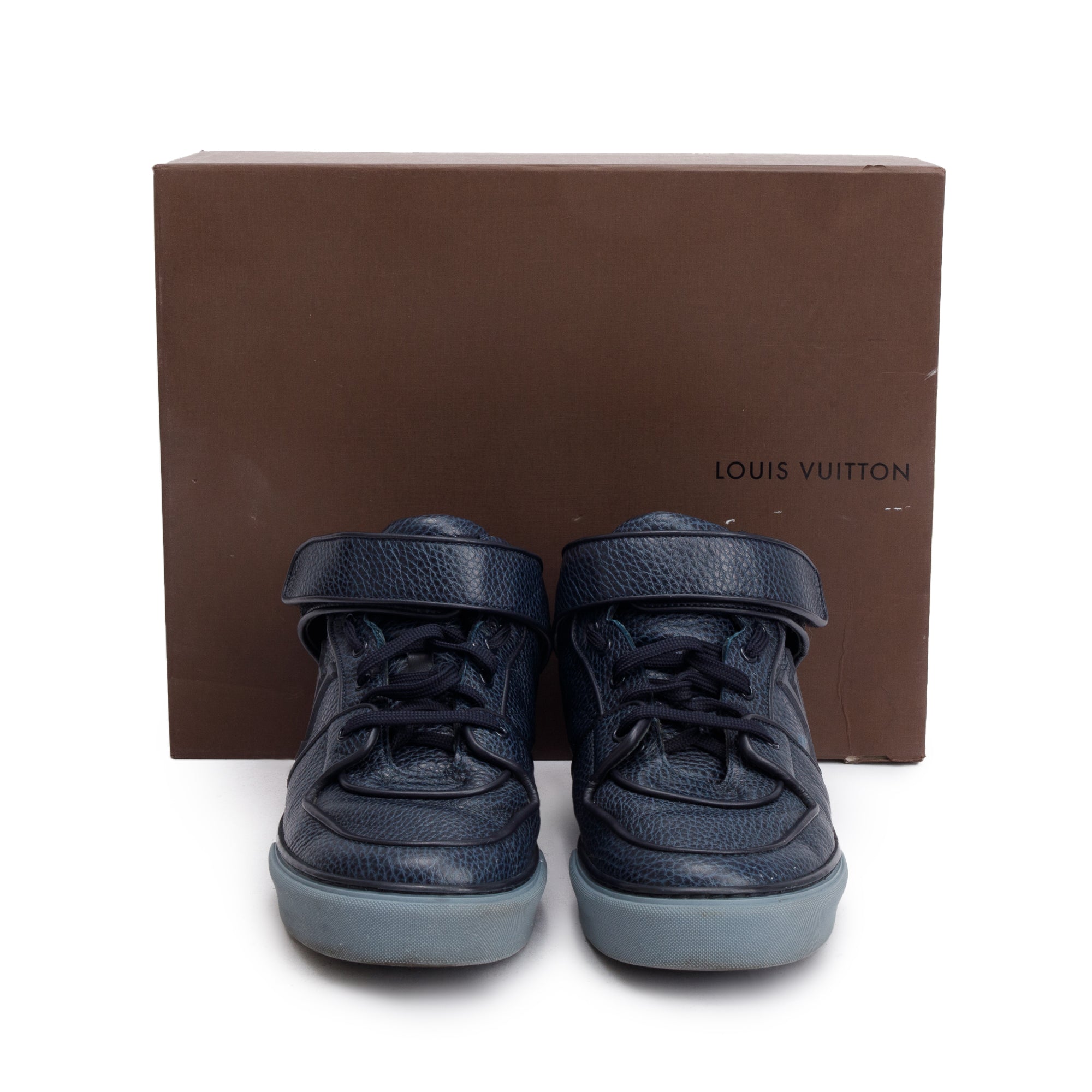 Louis Vuitton Navy Leather Acapulco Mid-Top Sneakers, Size 8.5 w/ Box
