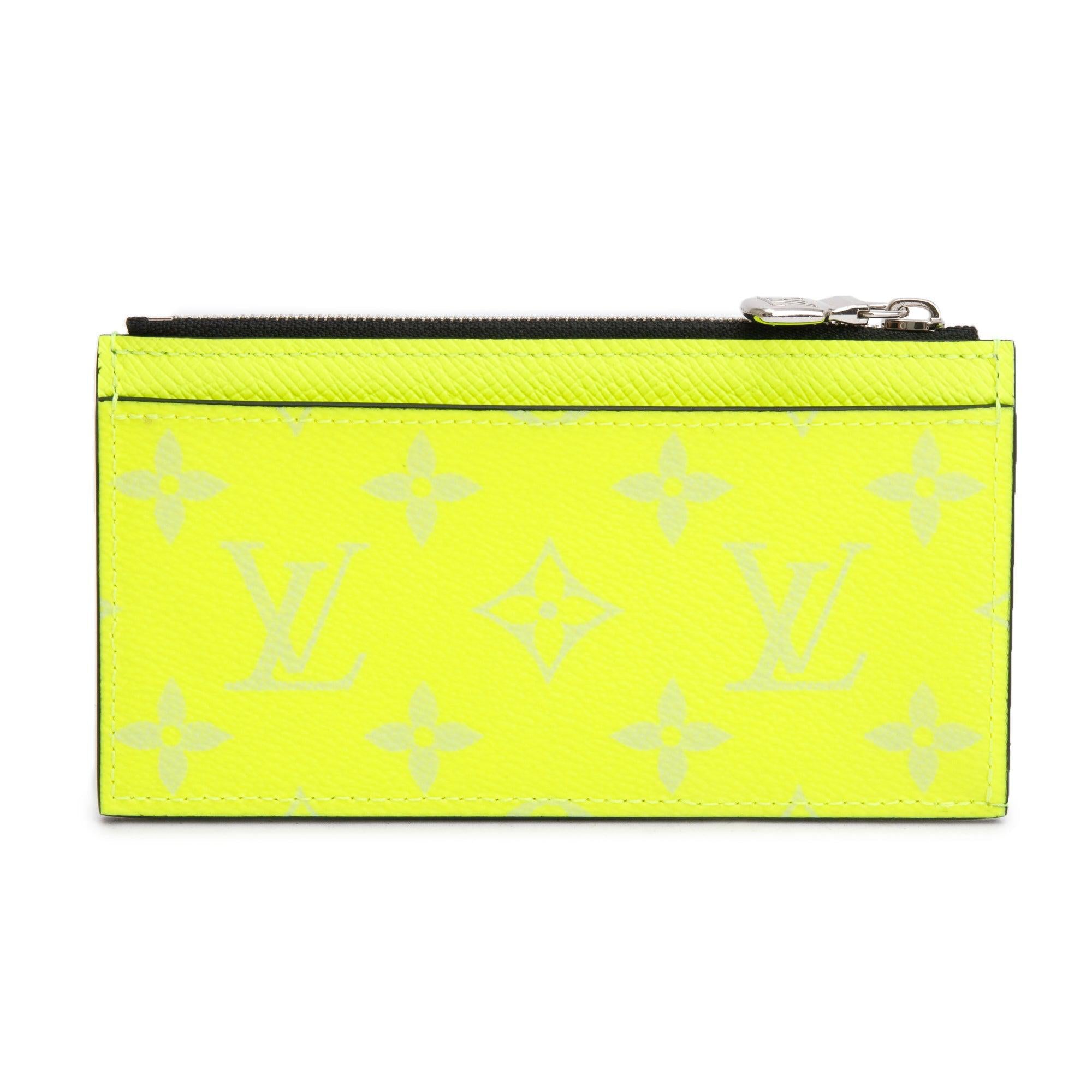 Louis Vuitton Neon Yellow Monogram & Taigarama Leather Coin Card Holder w/ Box