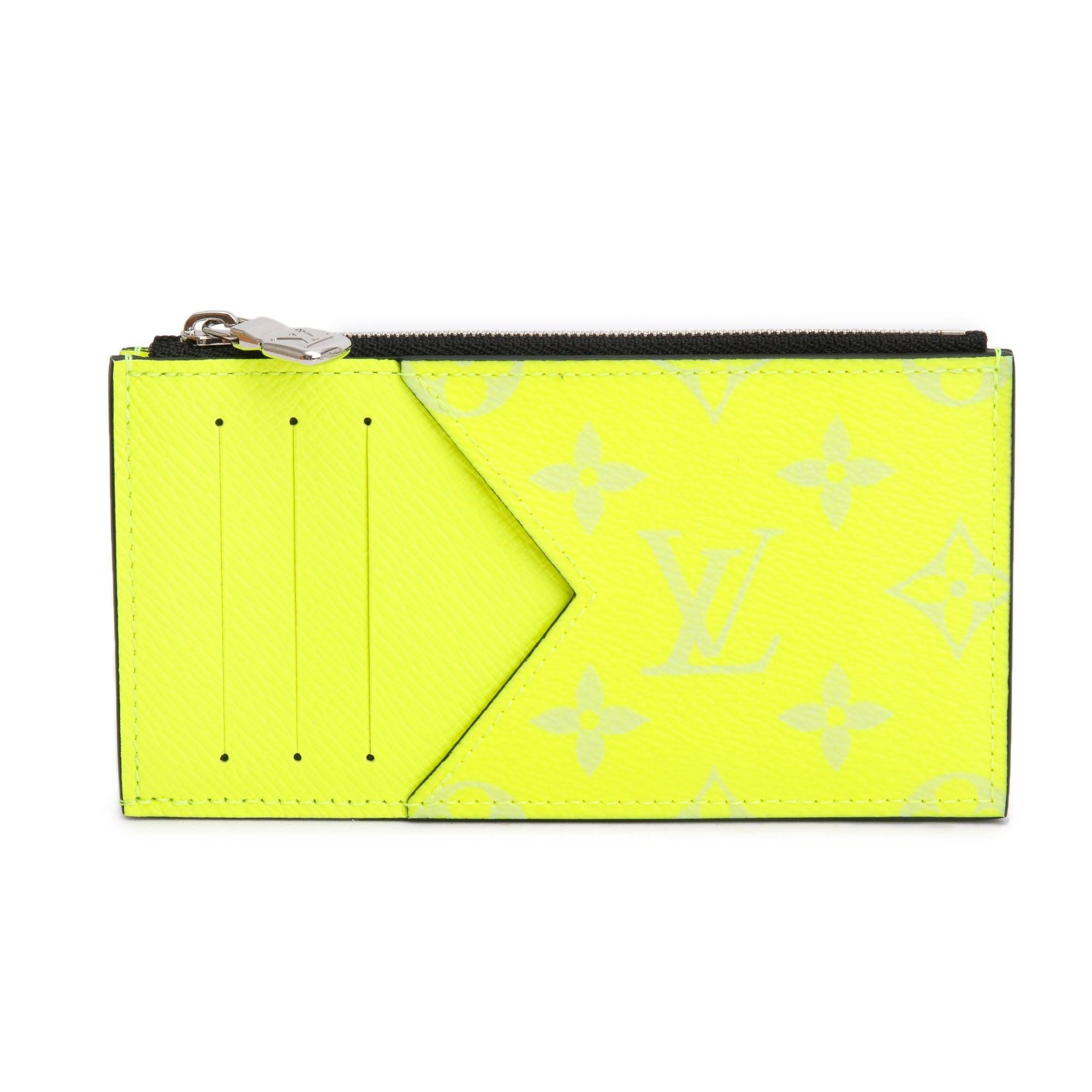 Louis Vuitton Neon Yellow Monogram & Taigarama Leather Coin Card Holder w/ Box
