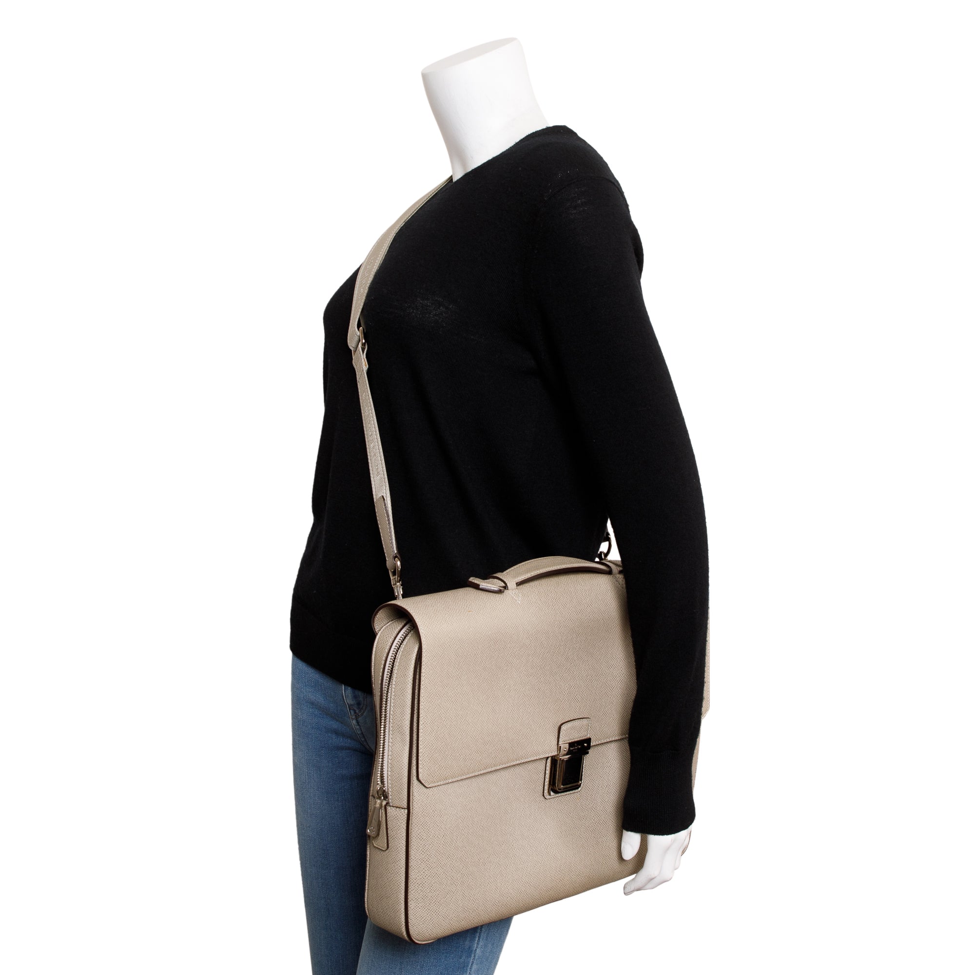 Louis Vuitton Neutral Taiga Leather Vassili PM Briefcase Bag w/ Strap, Box & Receipt