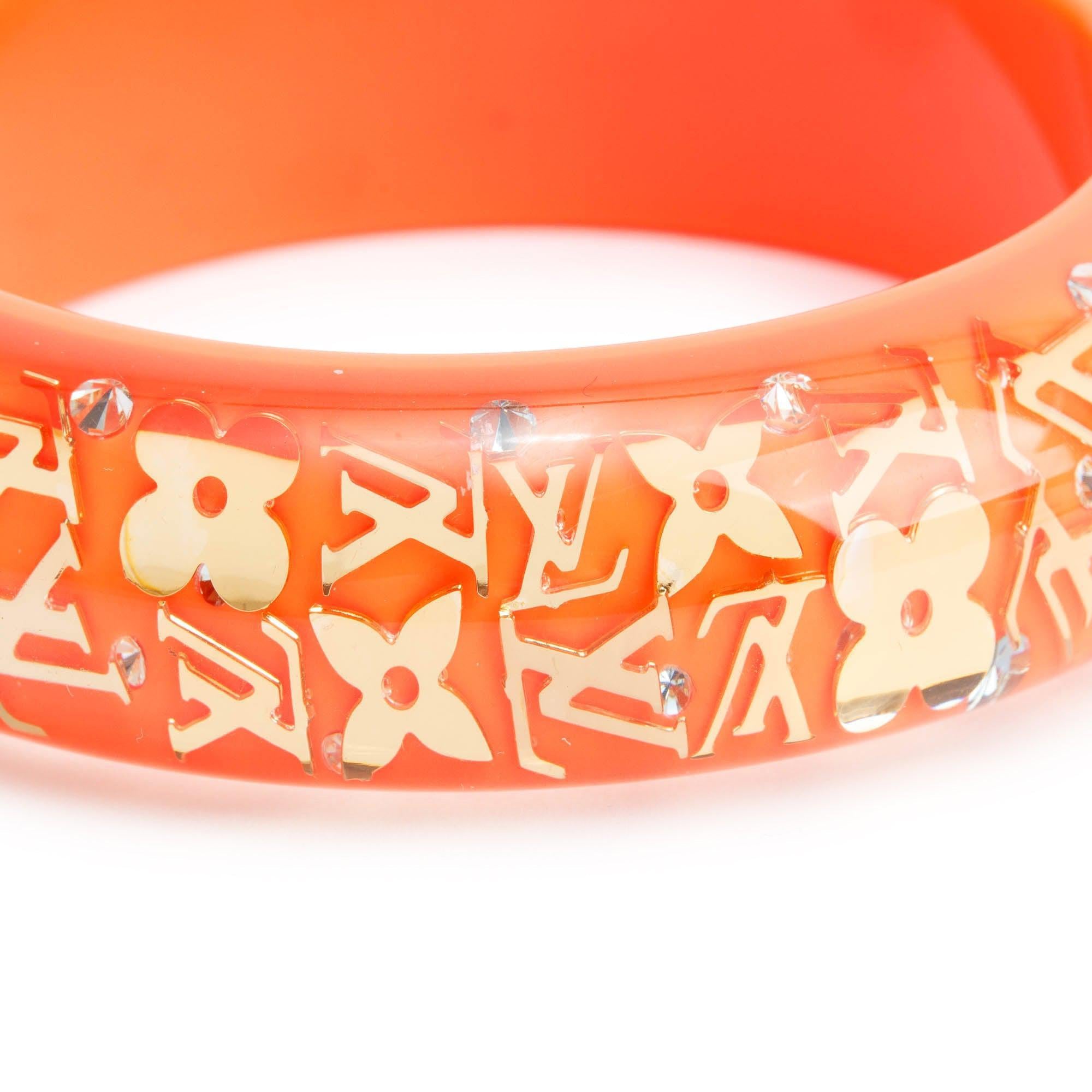 Louis Vuitton Orange Resin & Gold Plated Swarovski Crystal Wide Inclusion Bangle
