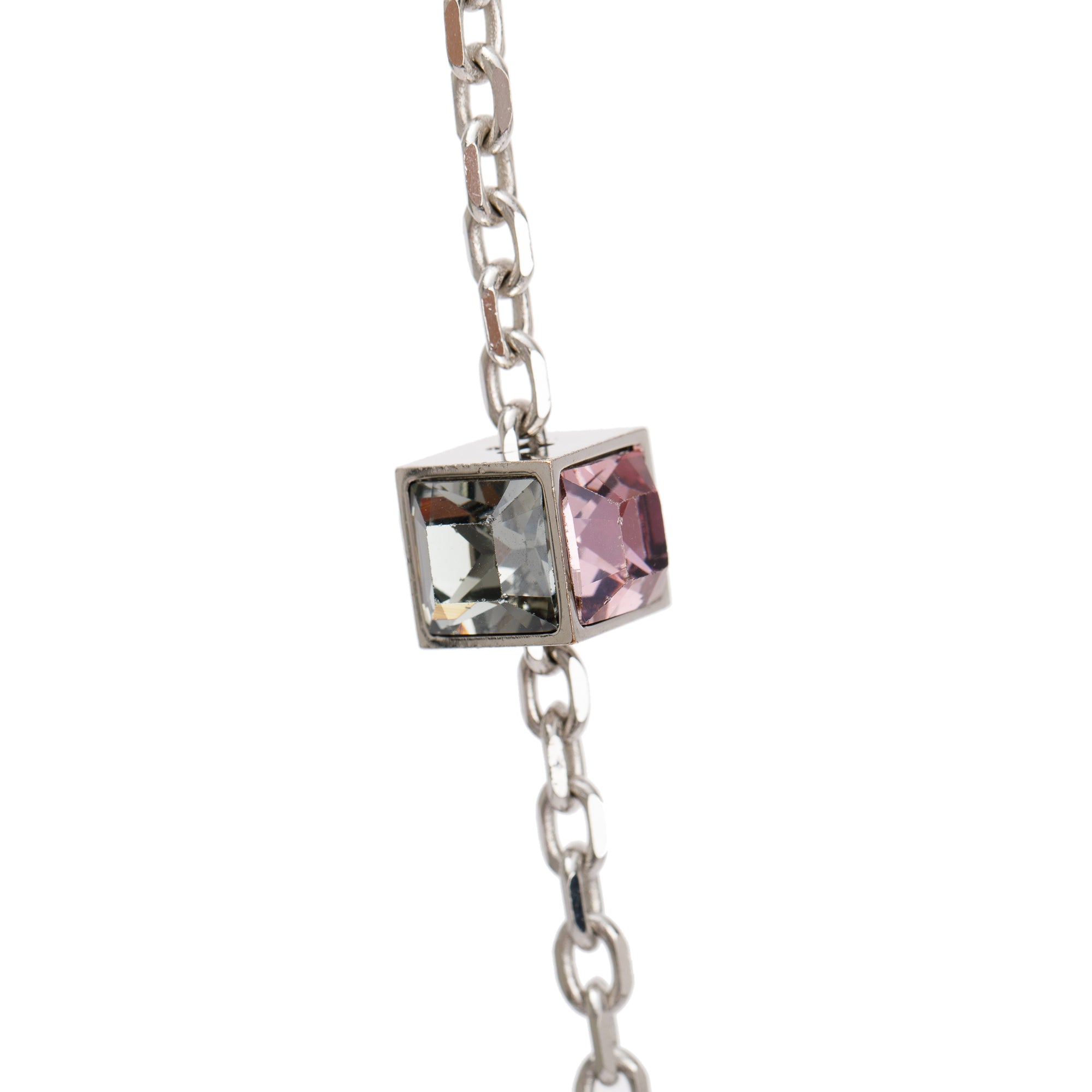 Louis Vuitton Palladium Plated Crystal Gamble Long Necklace w/ Box
