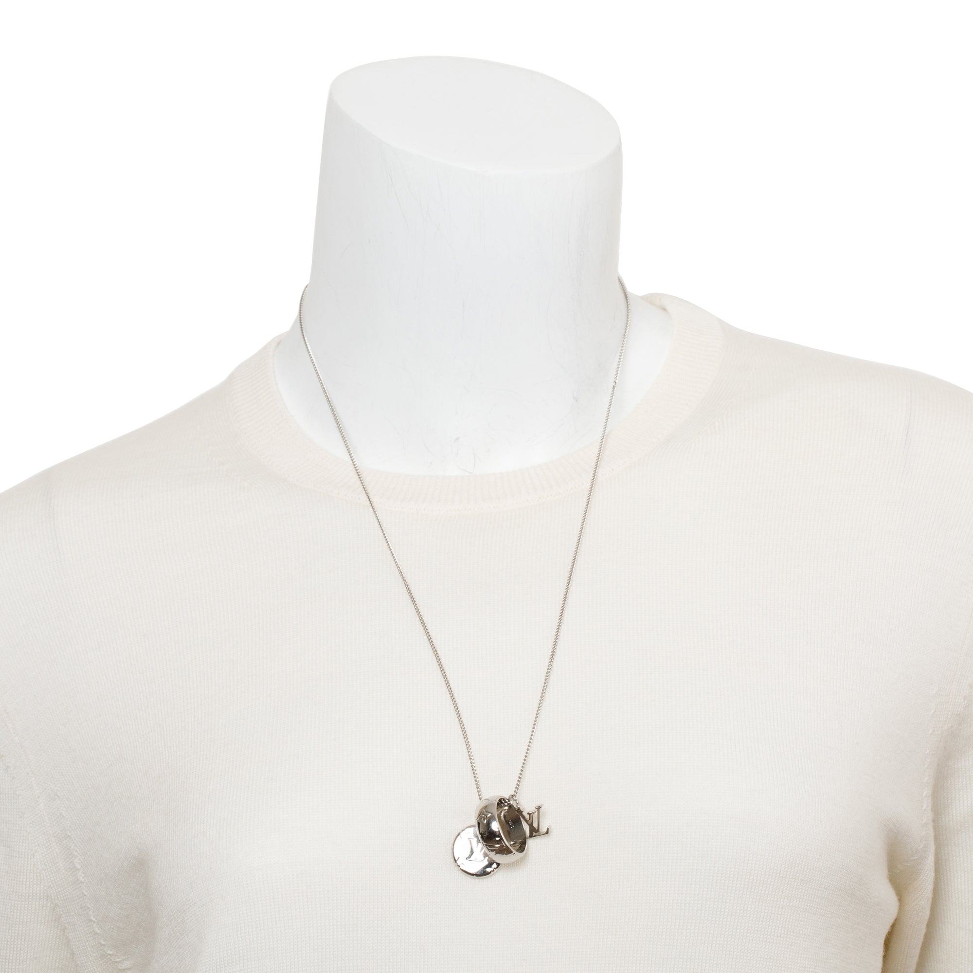 Louis Vuitton Palladium-Plated Monogram Charms Pendant Necklace w/ Box