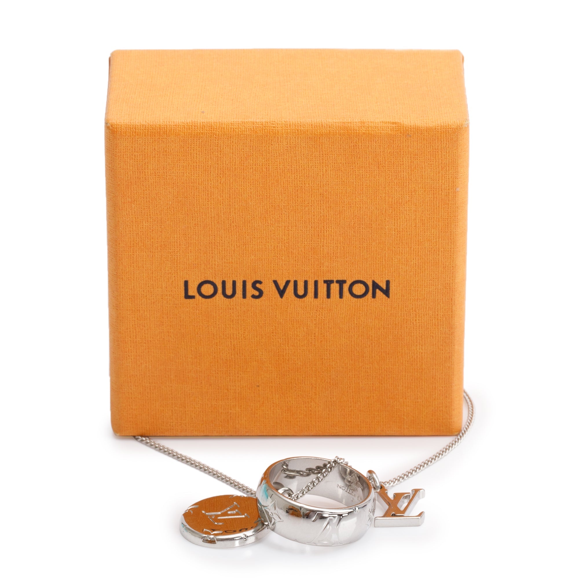 Louis Vuitton Palladium-Plated Monogram Charms Pendant Necklace w/ Box