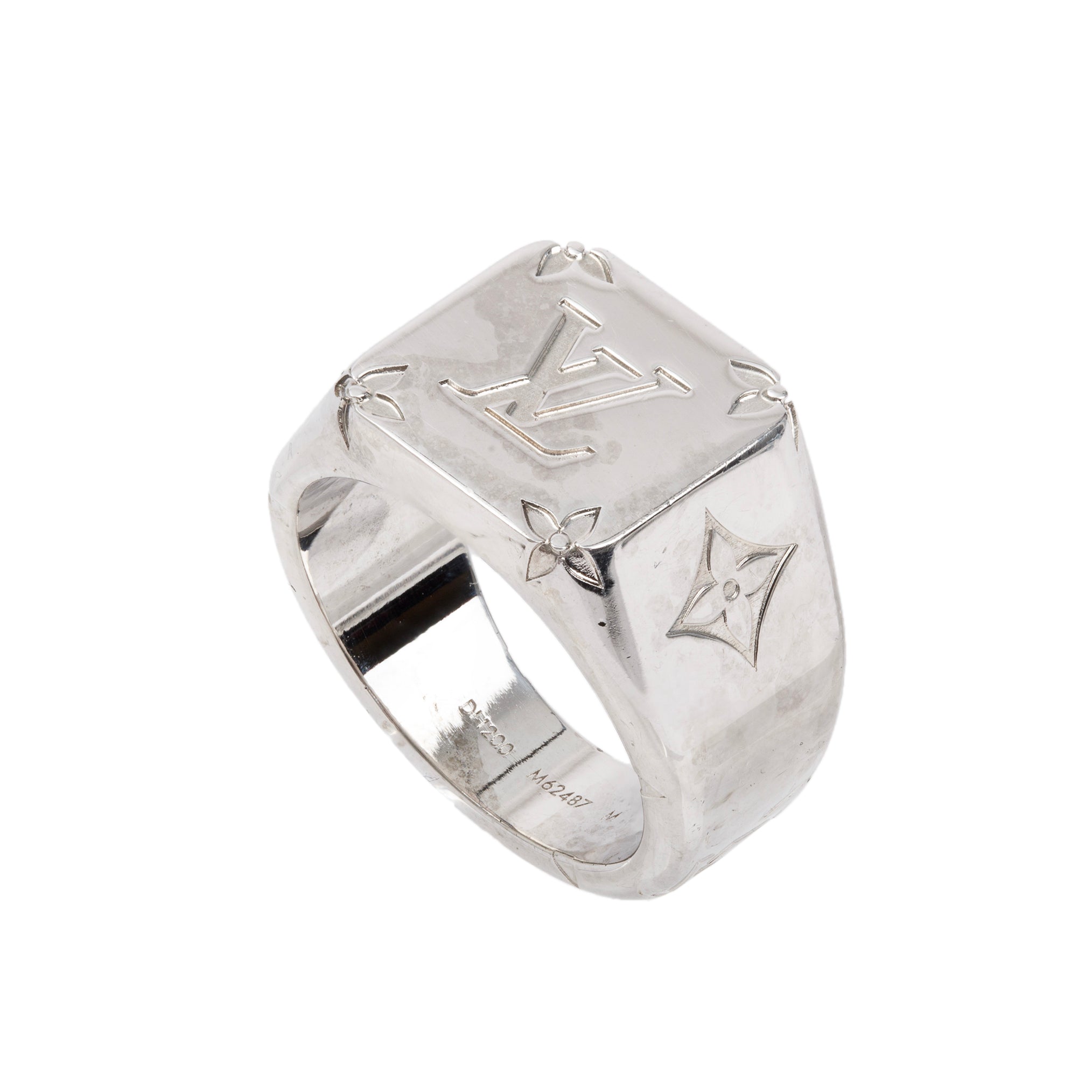 Louis Vuitton Palladium Plated Monogram Signet Ring, Size M 9