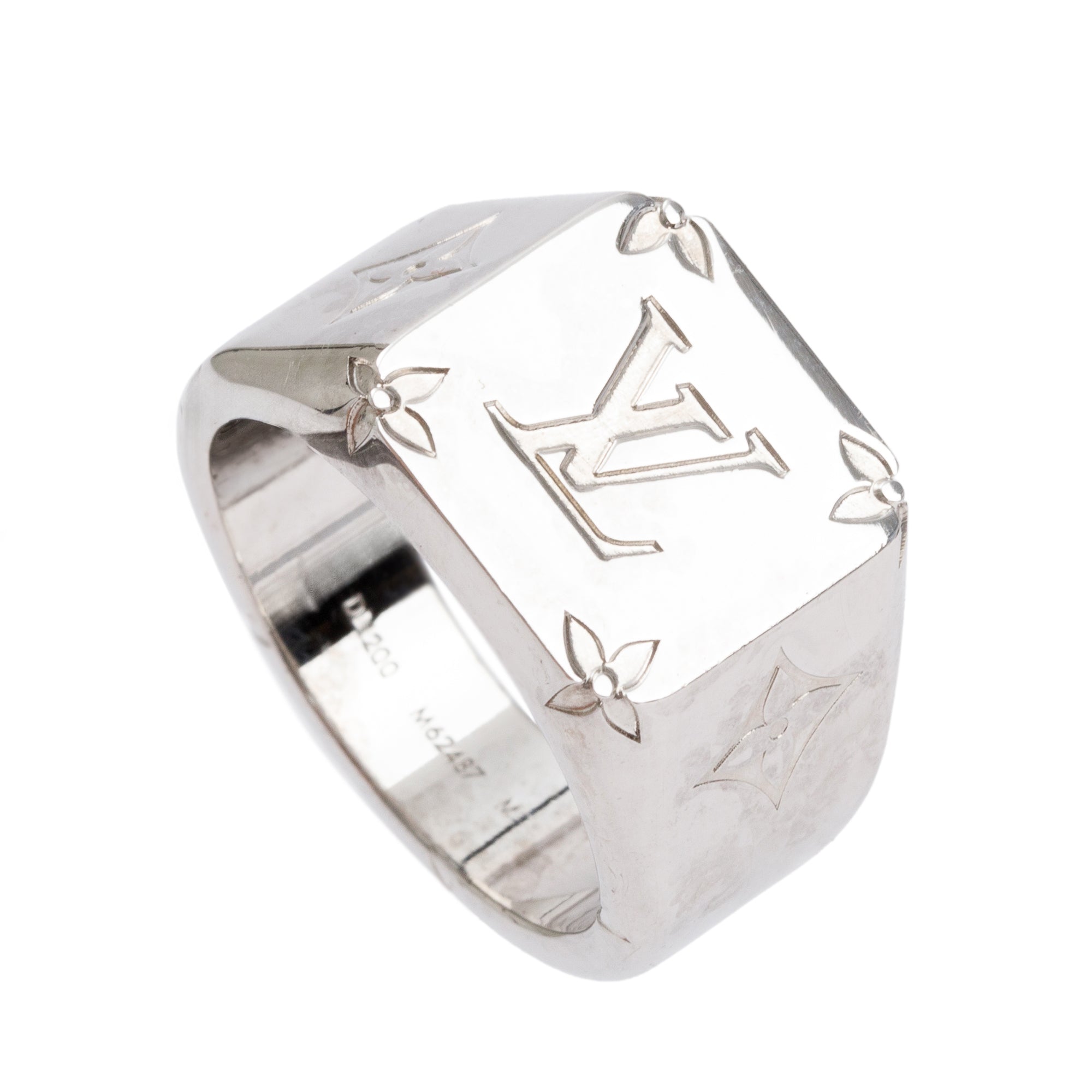 Louis Vuitton Palladium Plated Monogram Signet Ring, Size M 9