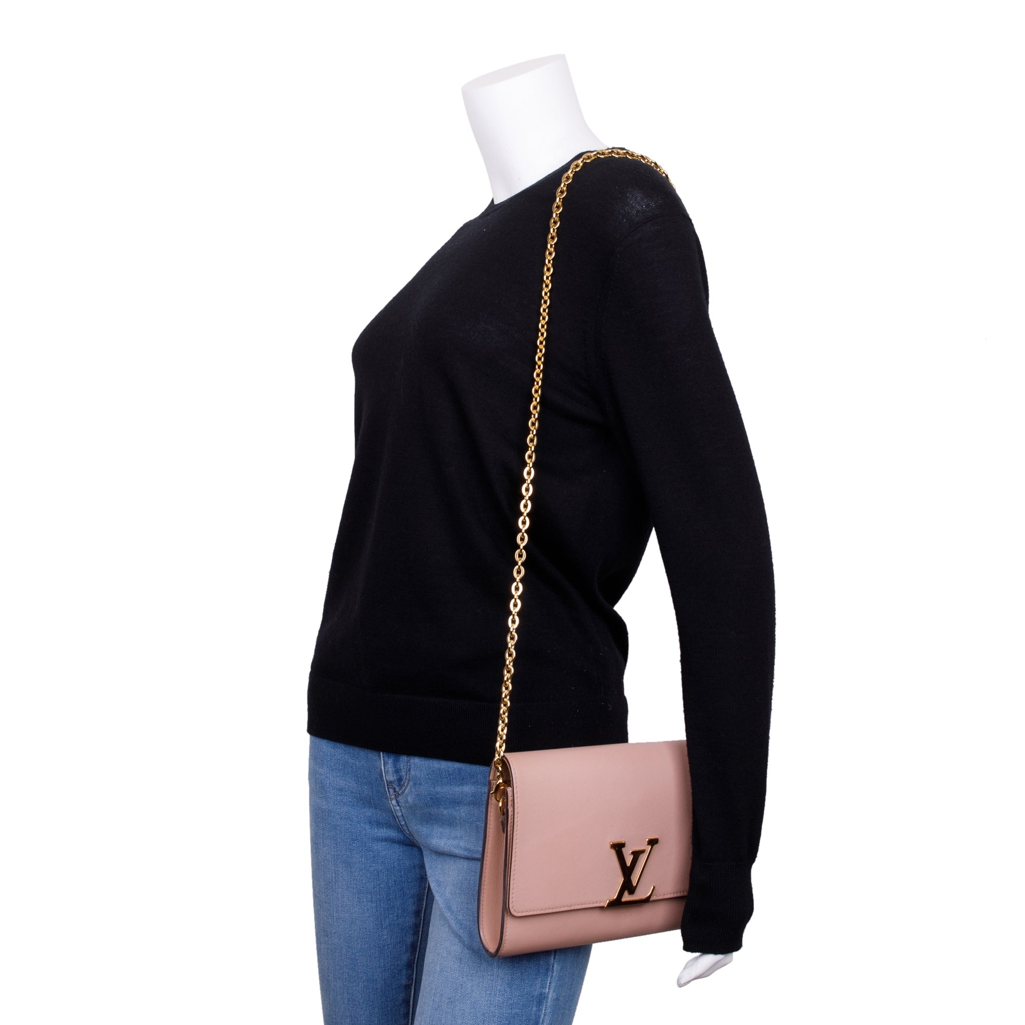Louis Vuitton Pink Calfskin Louise Chain Clutch GM w/ Box
