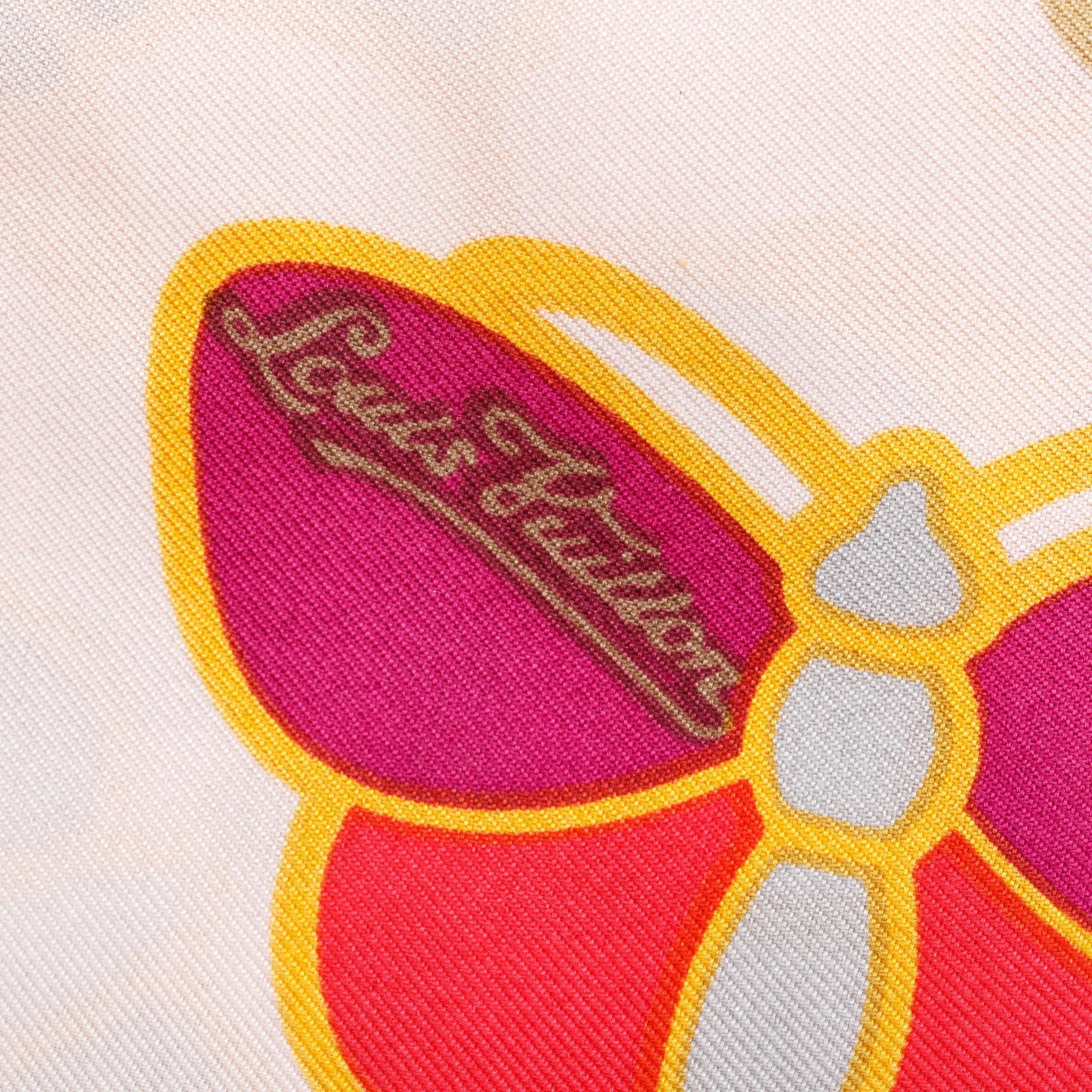 Louis Vuitton Pink Monogram Multicolor Butterfly Motif Square Silk Scarf w/ Box