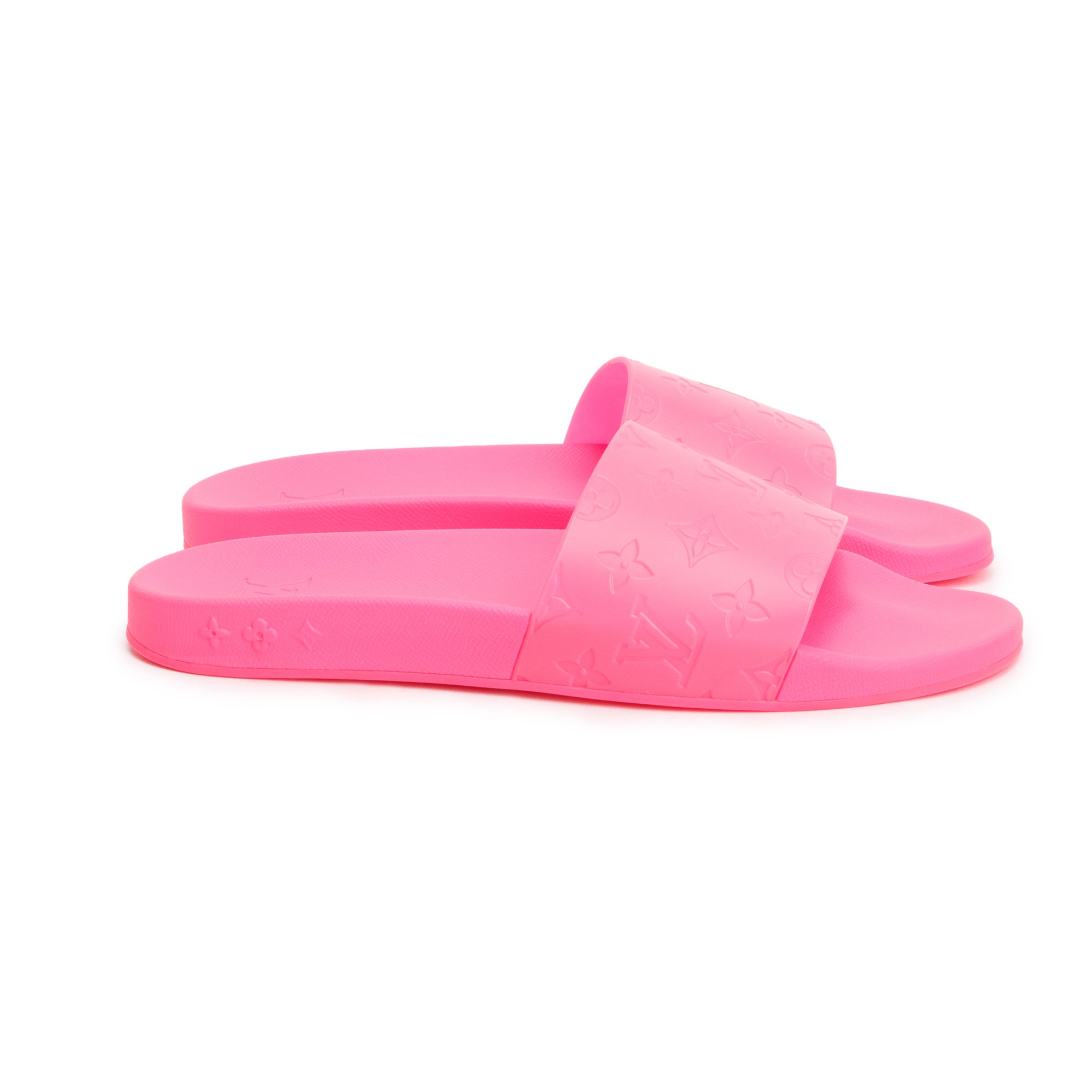 Louis Vuitton Pink Rubber Embossed Monogram Waterfront Mule Slides, Size 12