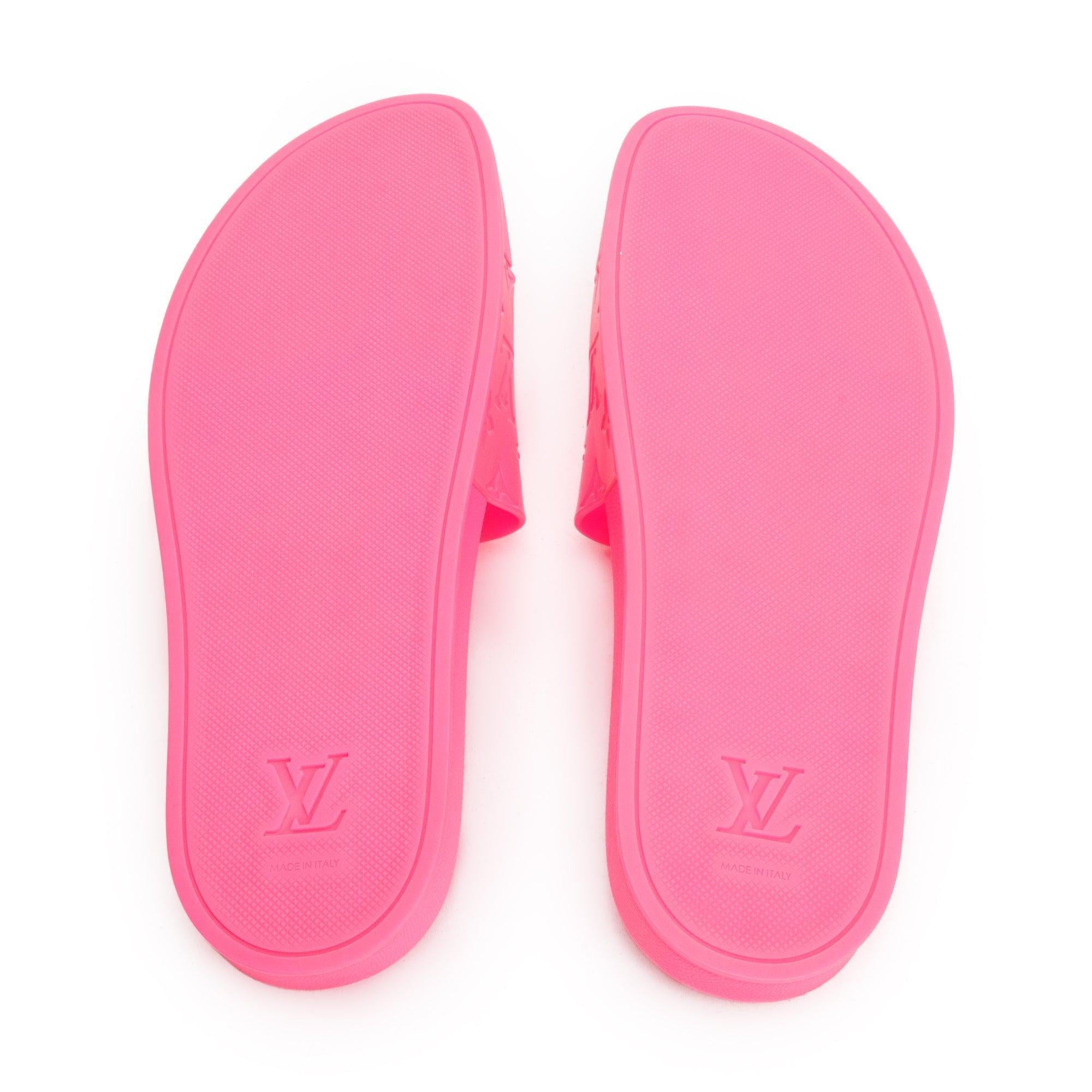 Louis Vuitton Pink Rubber Embossed Monogram Waterfront Mule Slides, Size 12