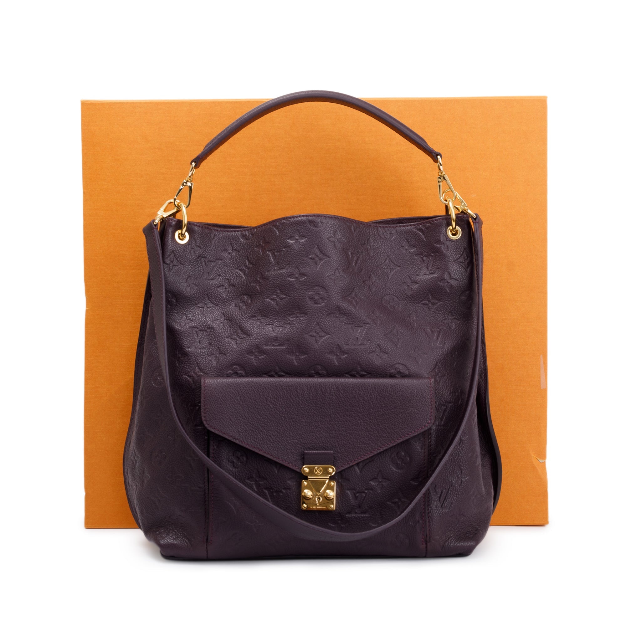 Louis Vuitton Purple Monogram Empreinte Leather Metis Hobo w/ Strap & Box