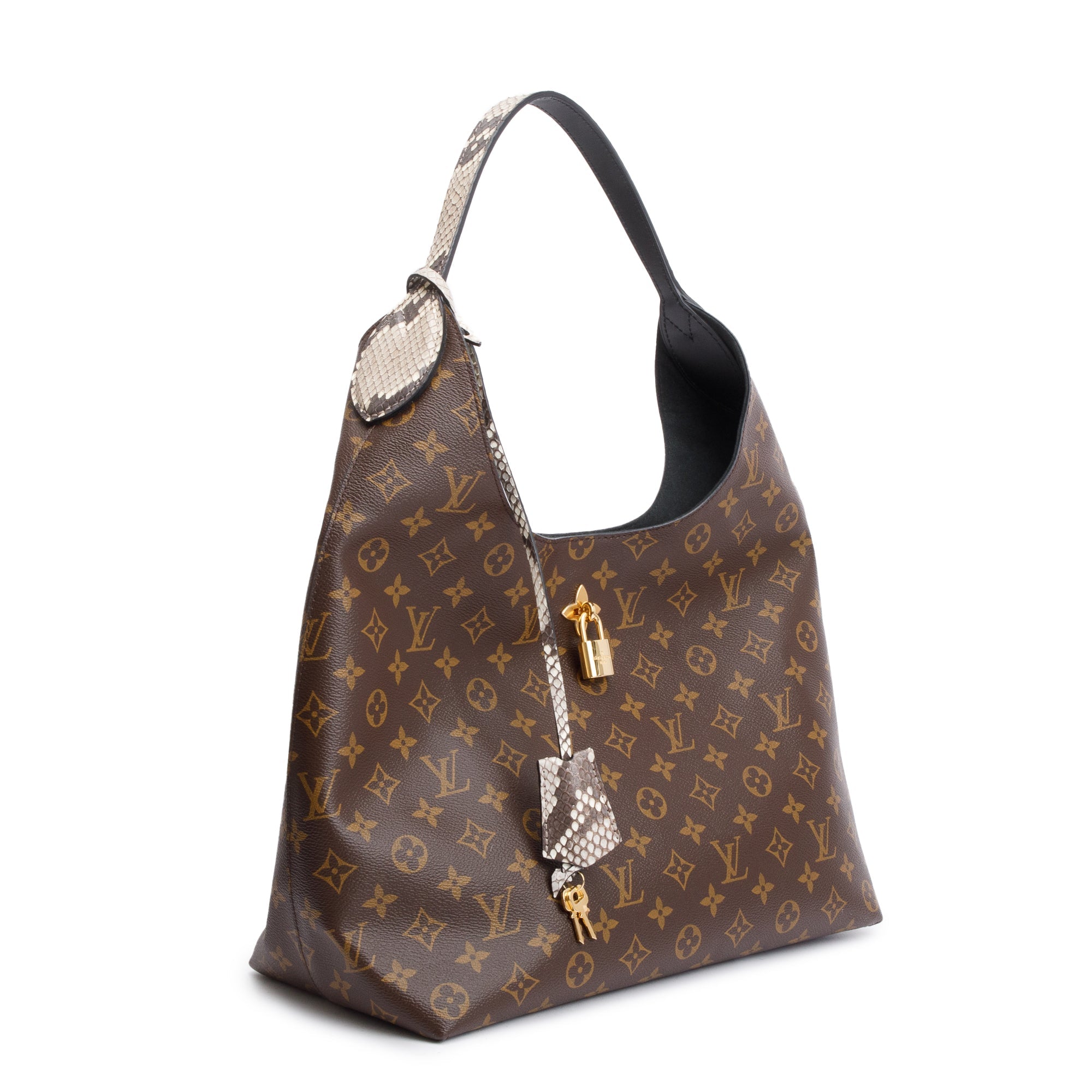 Louis Vuitton Python-Trimmed Monogram Flower Hobo