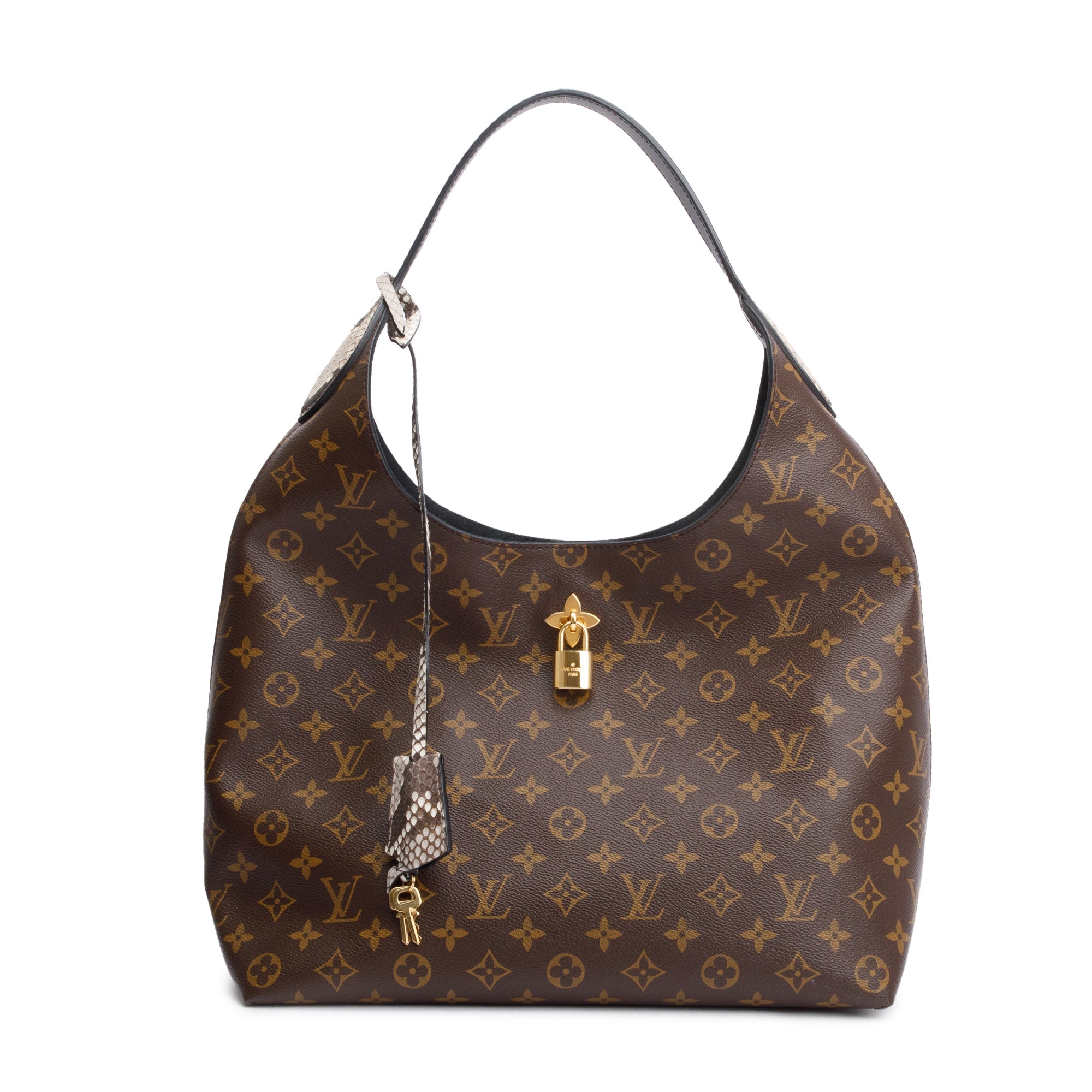 Louis Vuitton Python-Trimmed Monogram Flower Hobo