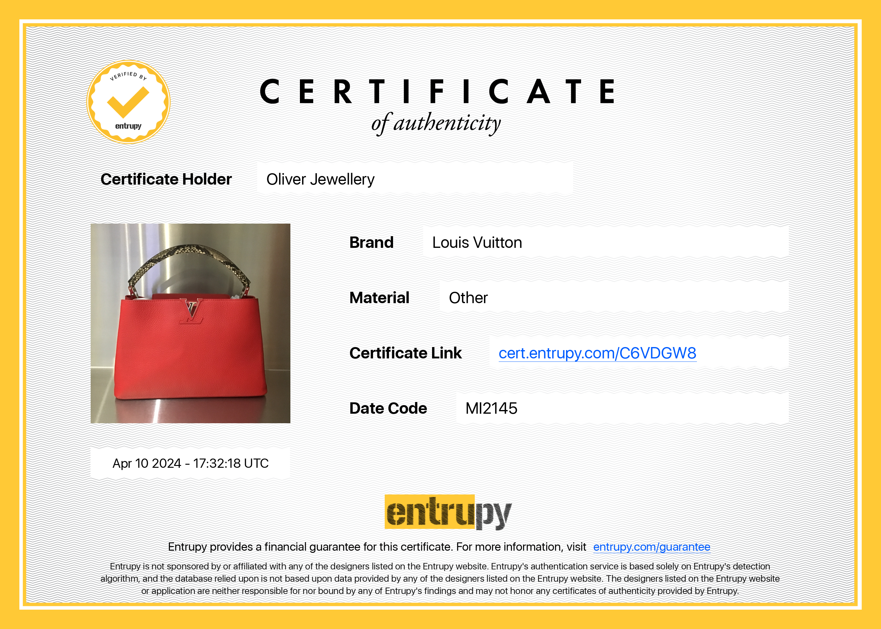 Louis Vuitton Python Trimmed Red Taurillon Capucines MM w/ Box & Paper