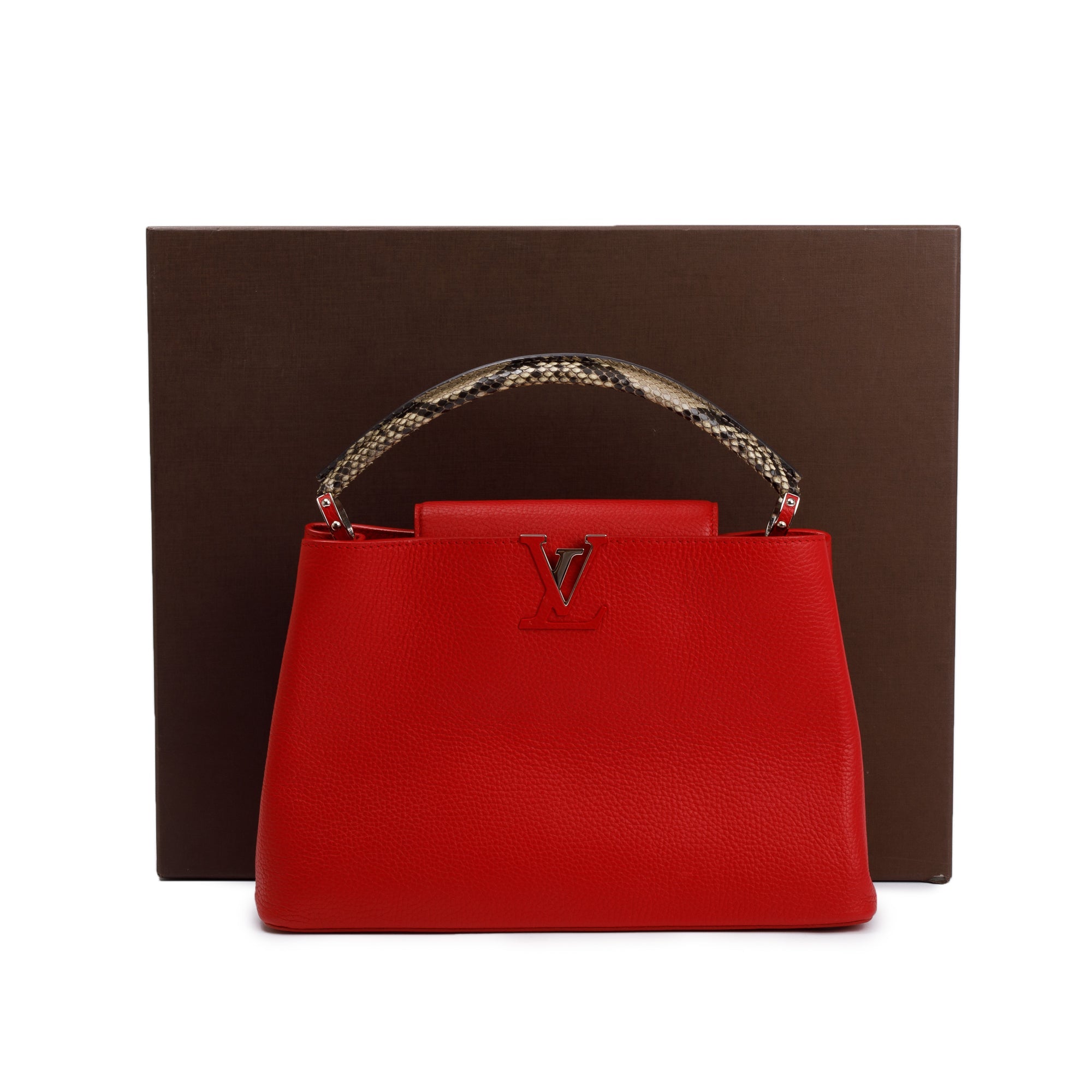 Louis Vuitton Python Trimmed Red Taurillon Capucines MM w/ Box & Paper