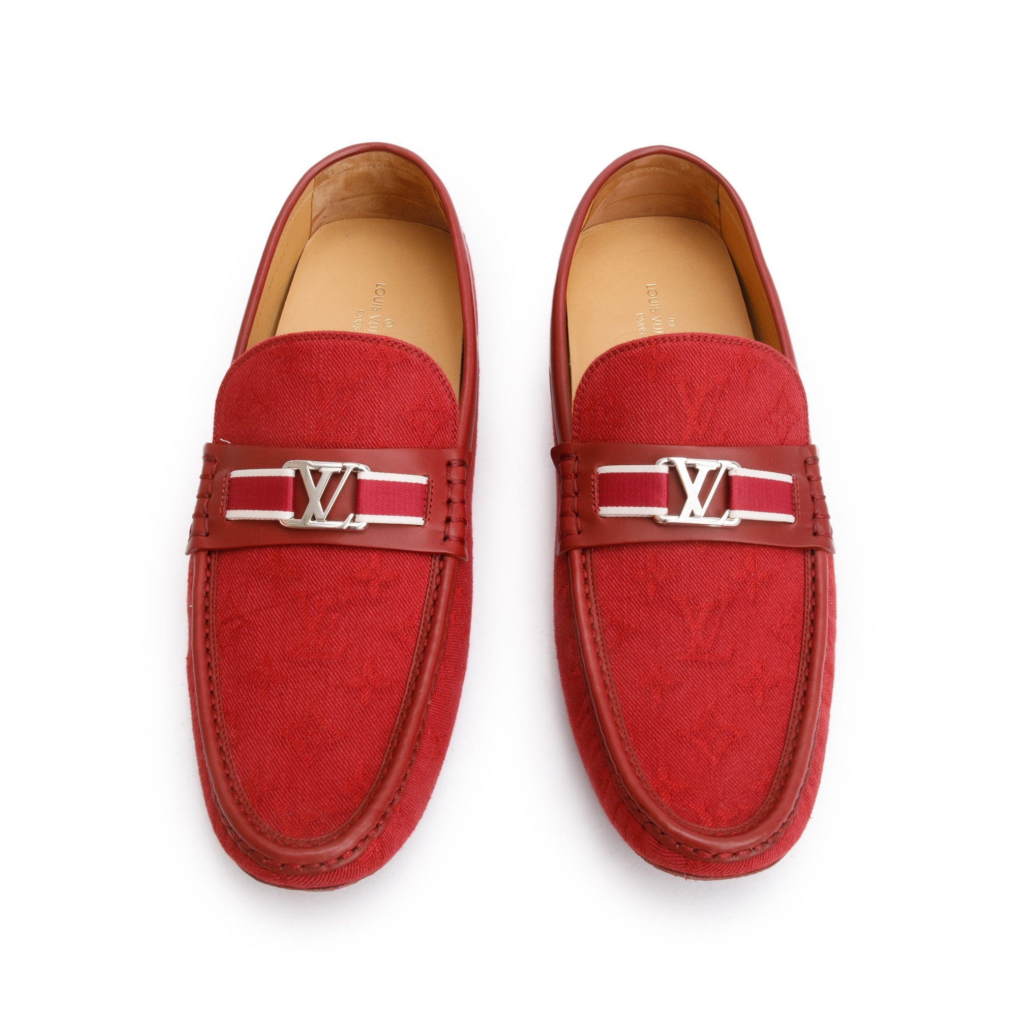 Louis Vuitton Red Denim Men's Hockenheim Moccasin Loafers, Size 11 w/ Box