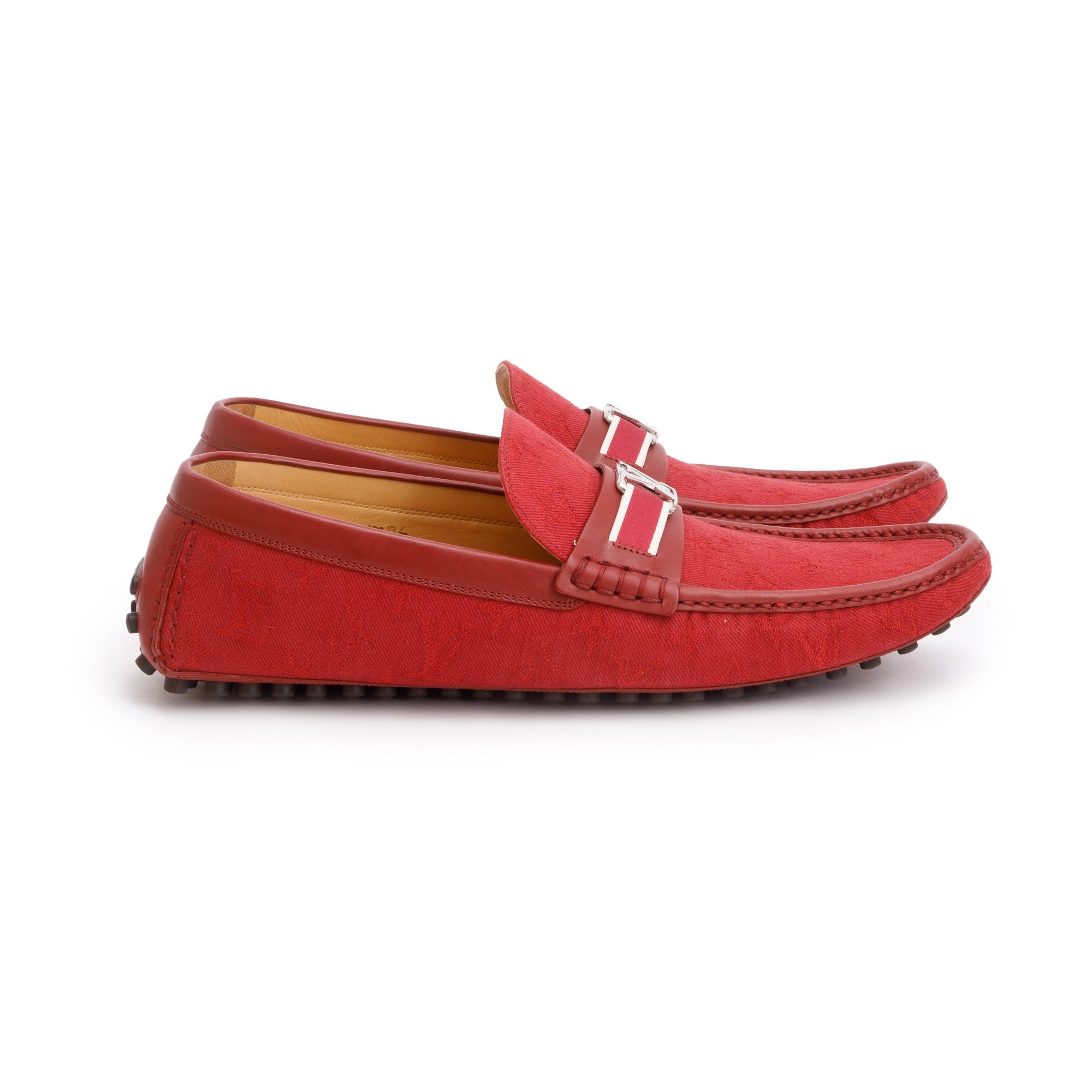 Louis Vuitton Red Denim Men's Hockenheim Moccasin Loafers, Size 11 w/ Box
