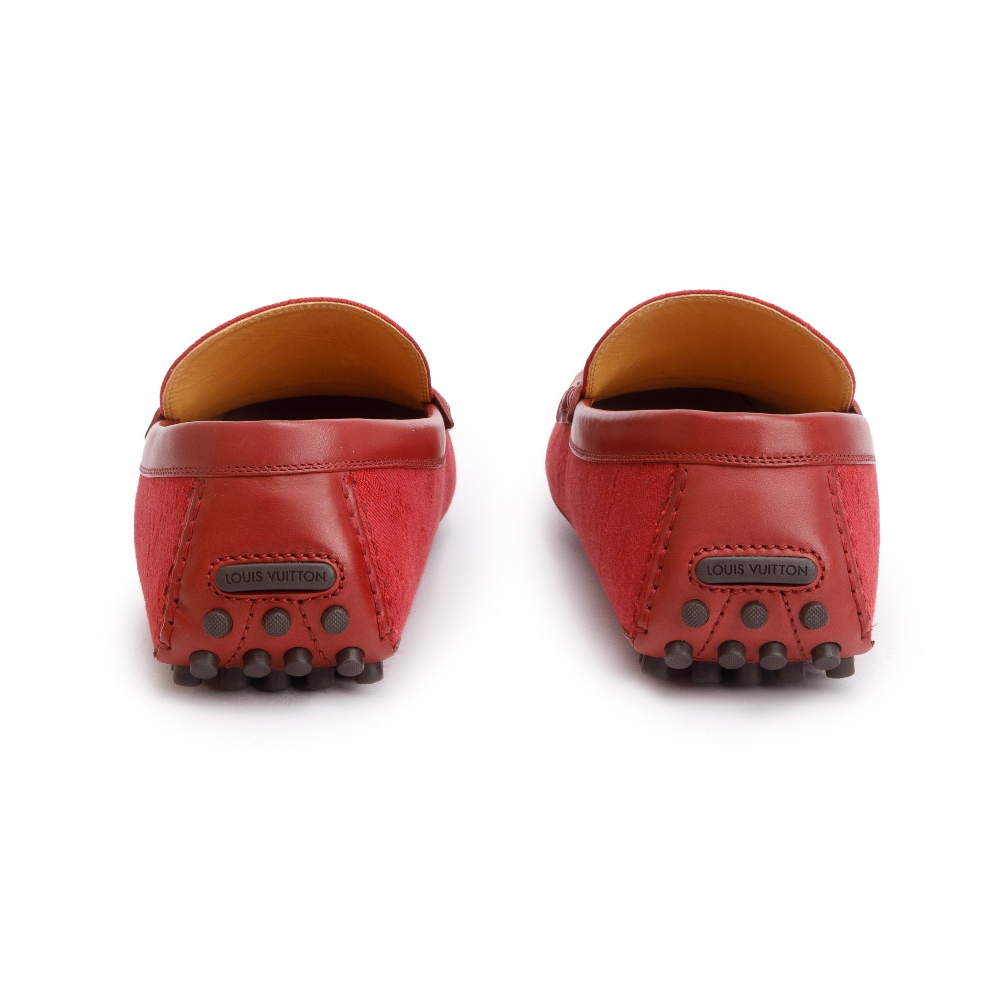 Louis Vuitton Red Denim Men's Hockenheim Moccasin Loafers, Size 11 w/ Box