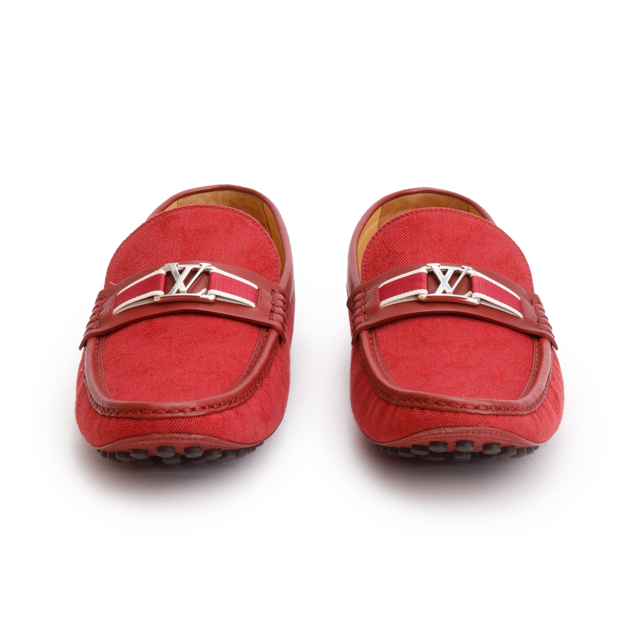 Louis Vuitton Red Denim Men's Hockenheim Moccasin Loafers, Size 11 w/ Box