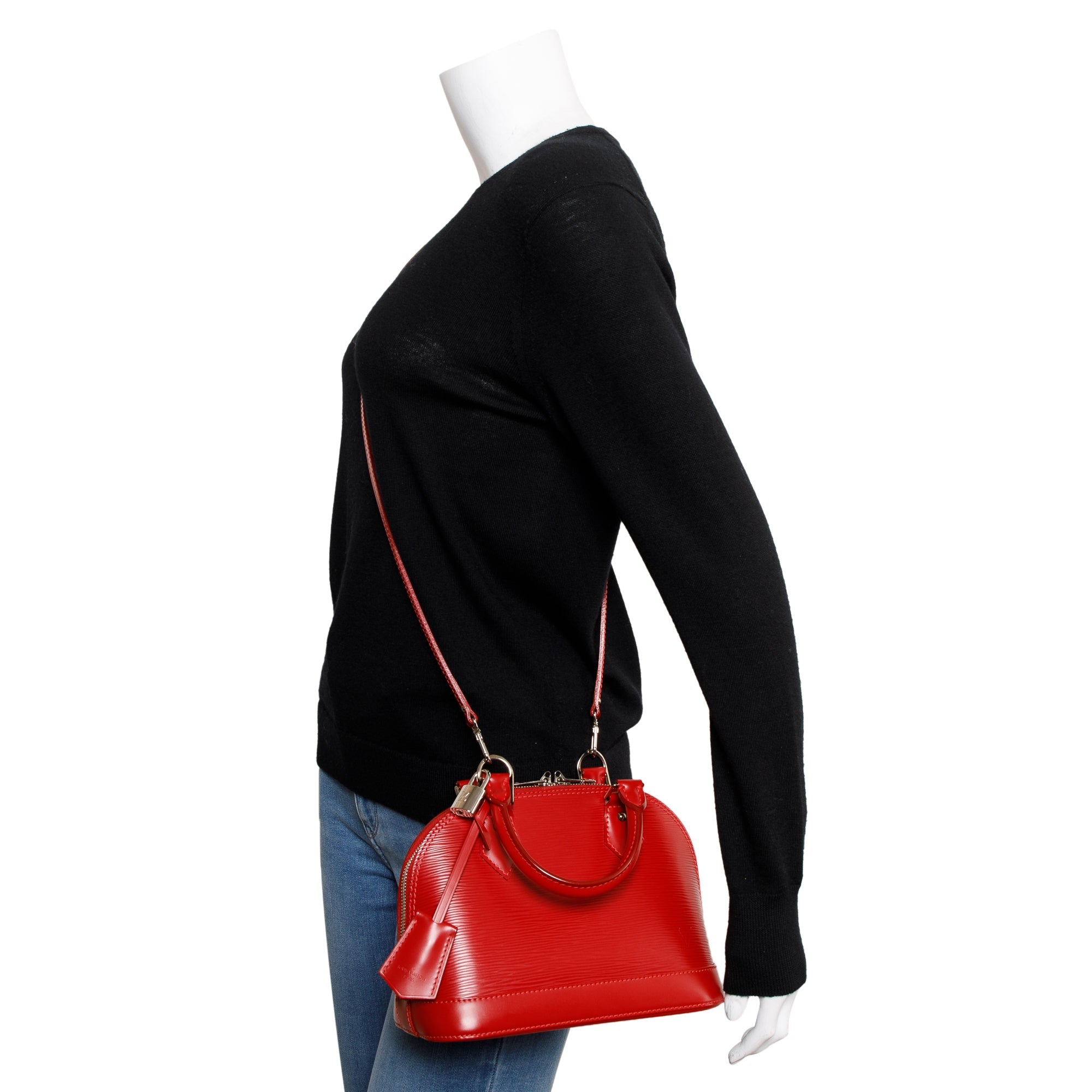 Louis Vuitton Red Epi Leather Alma BB w/ Strap & Receipt