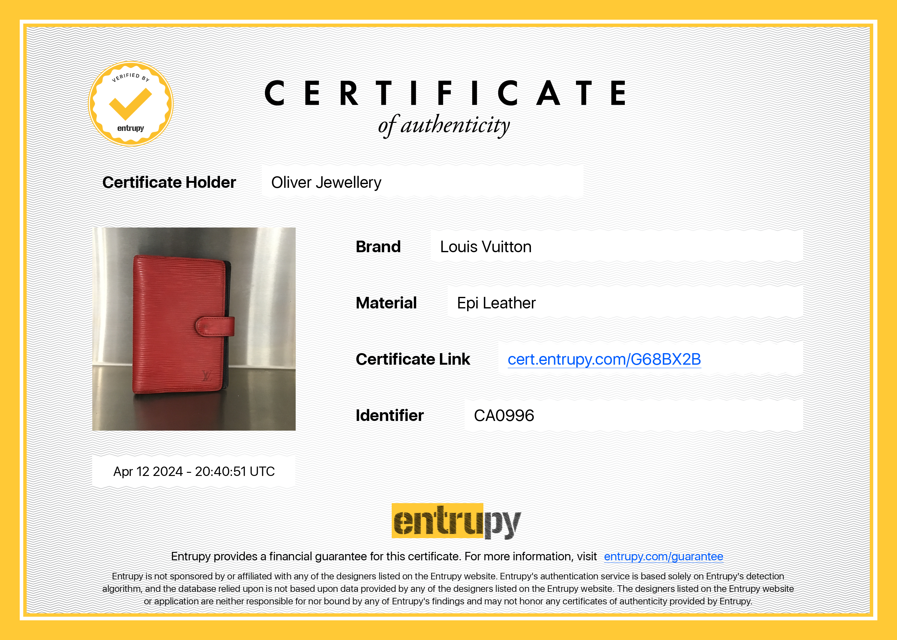 Louis Vuitton Red Epi Leather Small Ring Agenda Cover