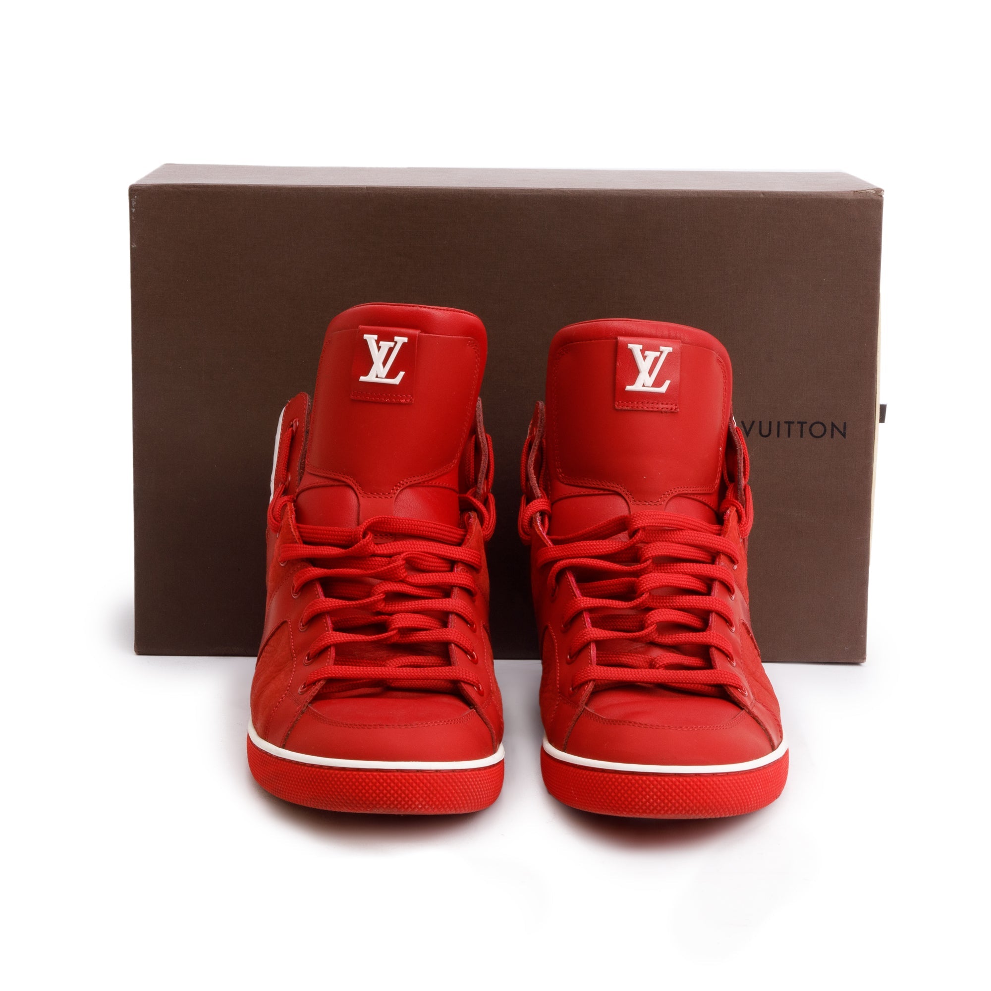 Louis Vuitton Red Leather AW2012 High-Top Sneakers, Size 8.5 w/ Box