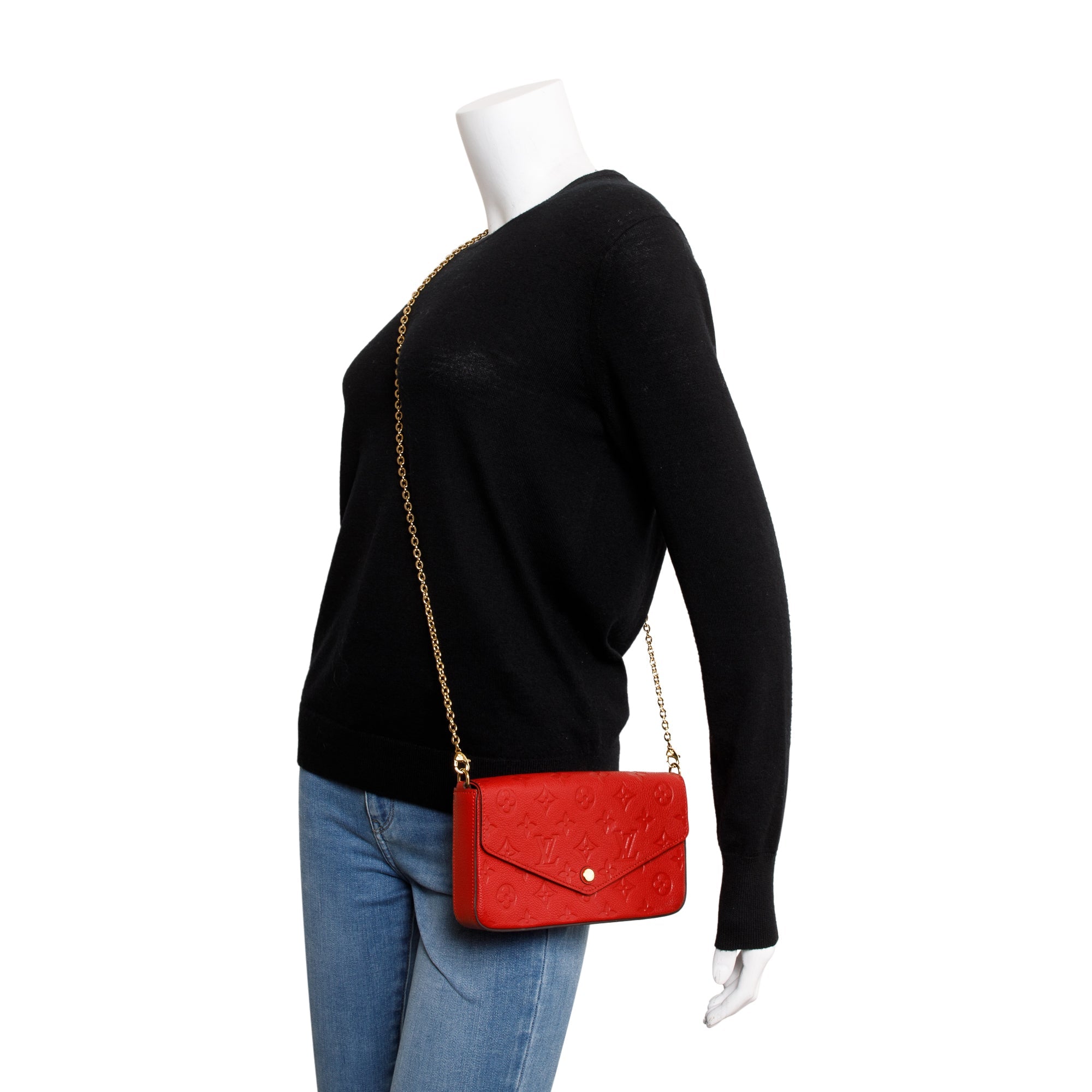 Louis Vuitton Red Monogram Empreinte Leather Felicie Pochette w/ Box