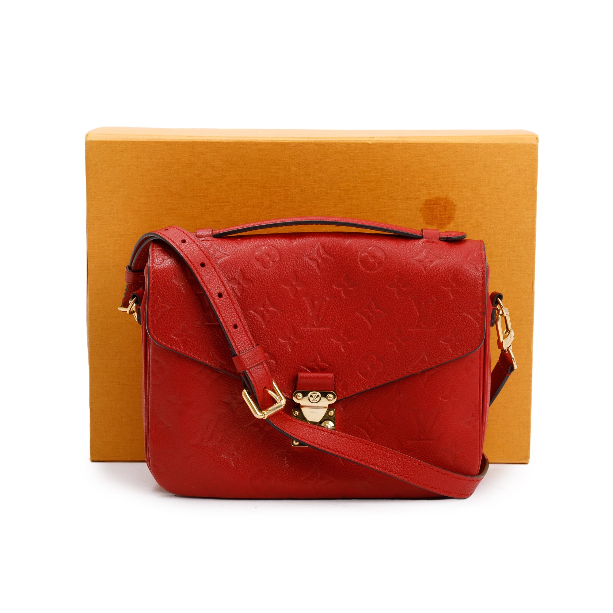 Louis Vuitton Red Monogram Empreinte Leather Pochette Metis w/ Box