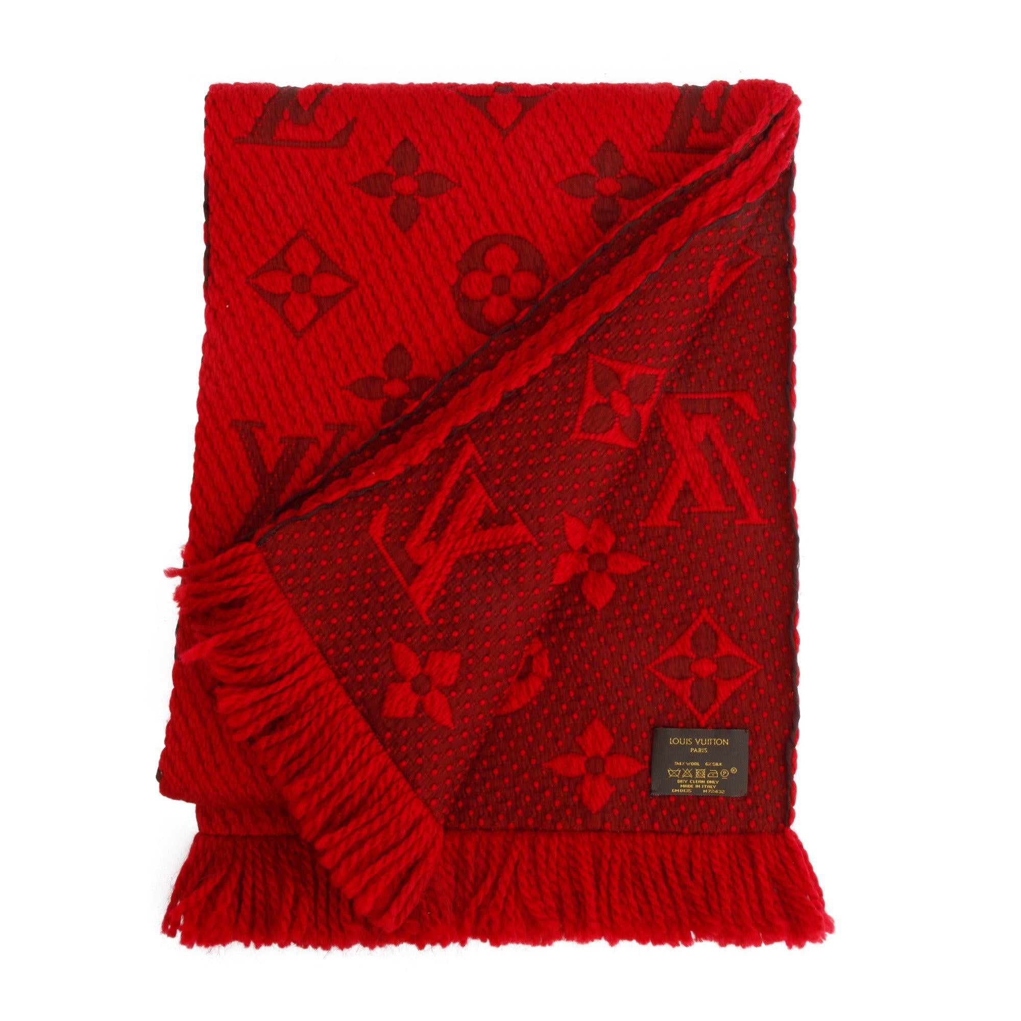 Louis Vuitton Red Monogram Logomania Wool Scarf