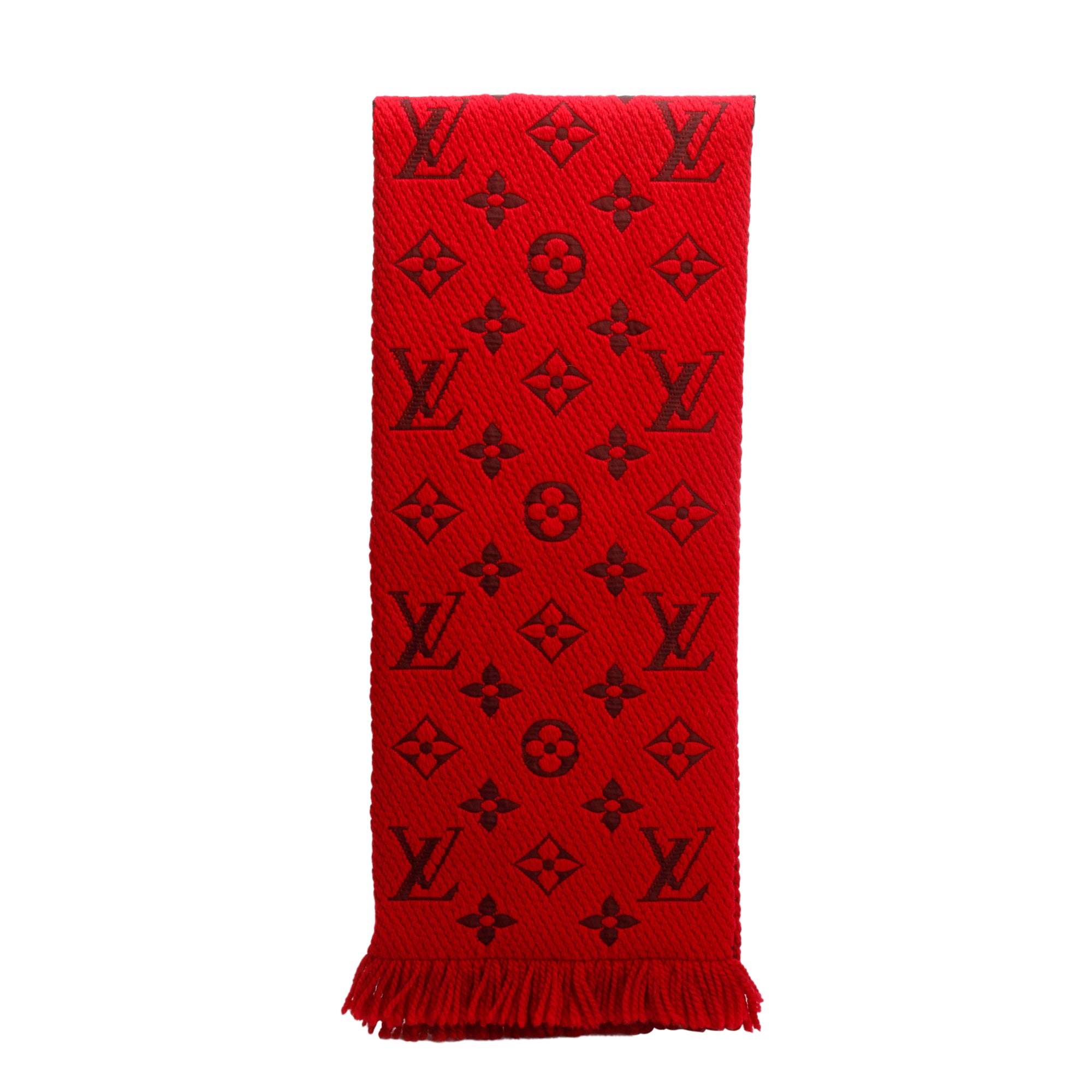Louis Vuitton Red Monogram Logomania Wool Silk Scarf w/ Box
