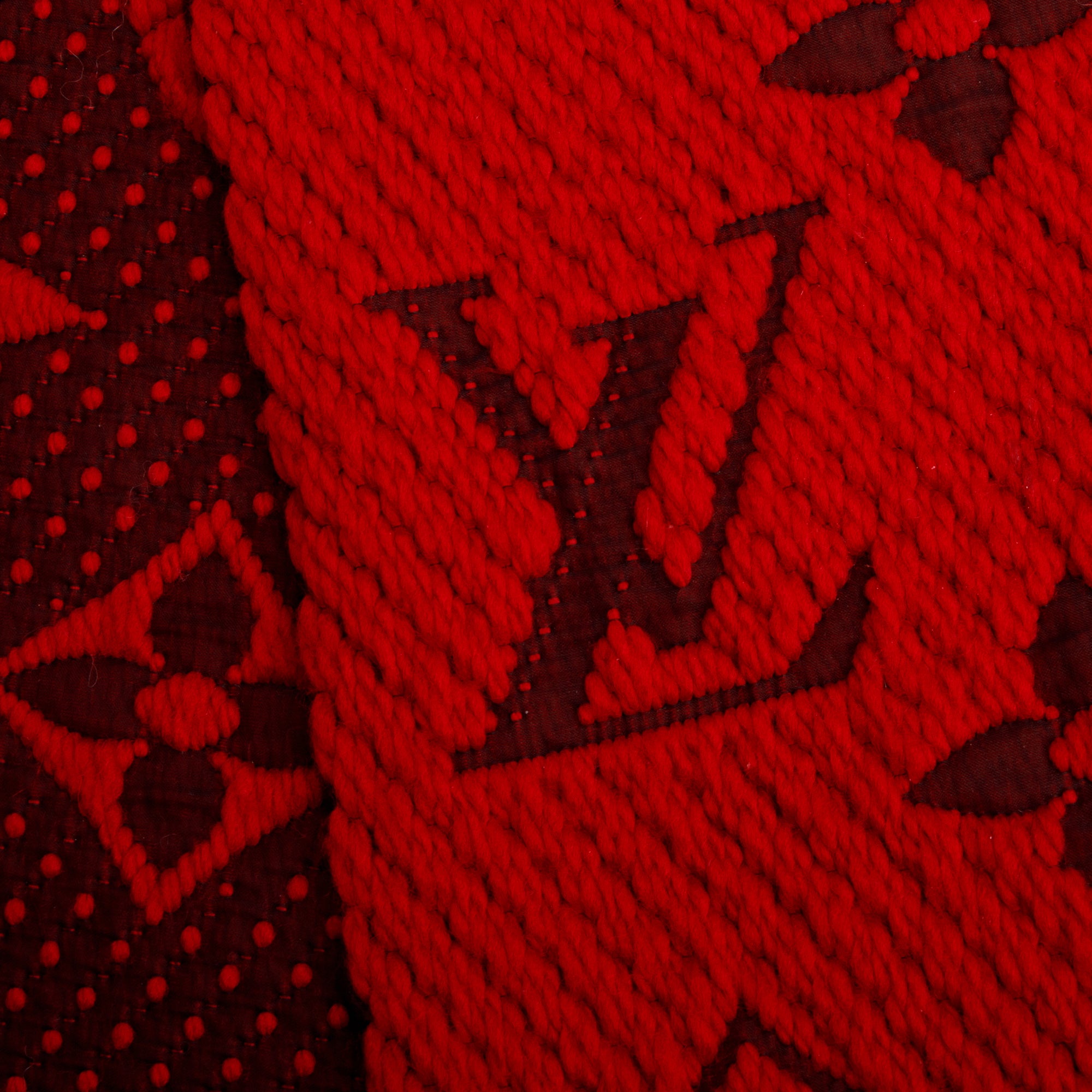 Louis Vuitton Red Monogram Logomania Wool Silk Scarf w/ Box