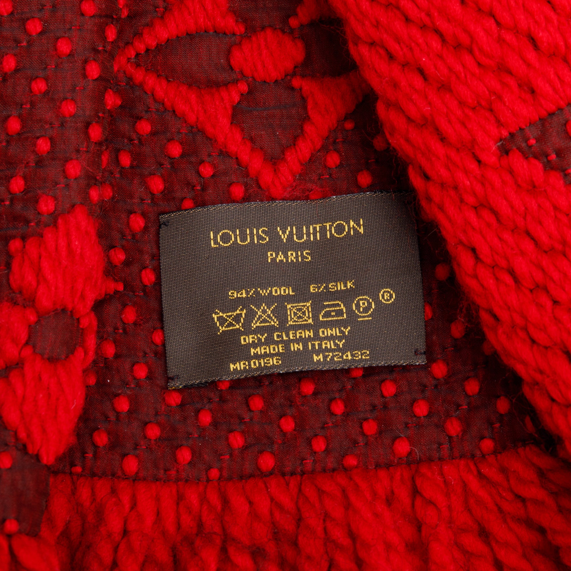 Louis Vuitton Red Monogram Logomania Wool Silk Scarf w/ Box