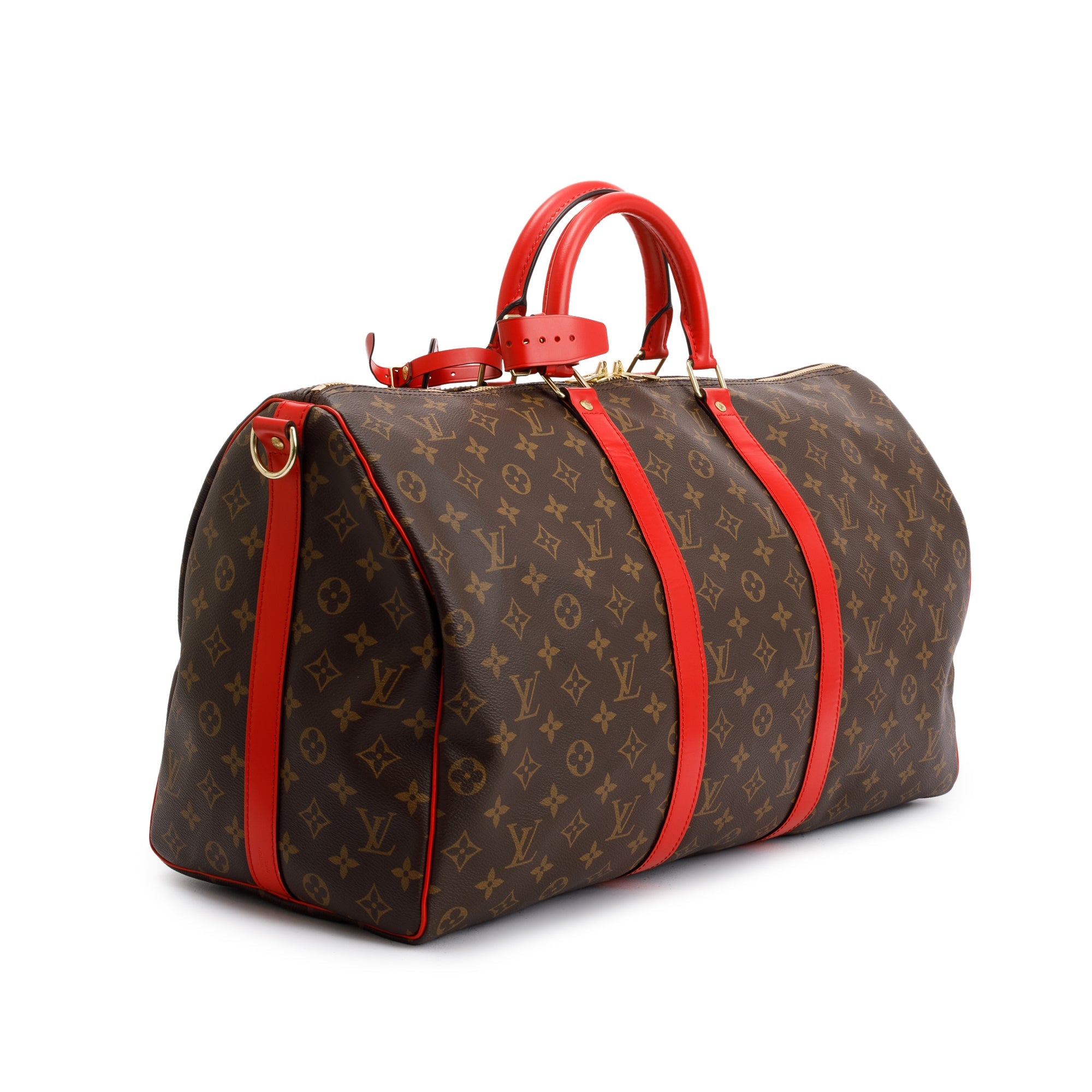 Louis Vuitton Red Monogram Macassar Keepall Bandouliere 50