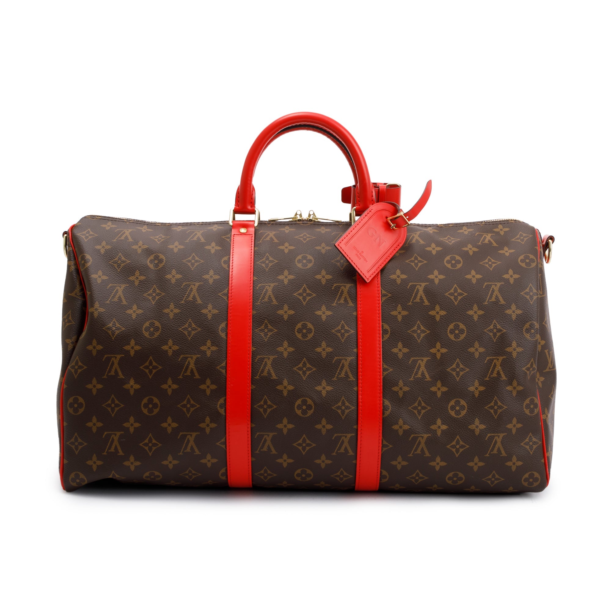 Louis Vuitton Red Monogram Macassar Keepall Bandouliere 50
