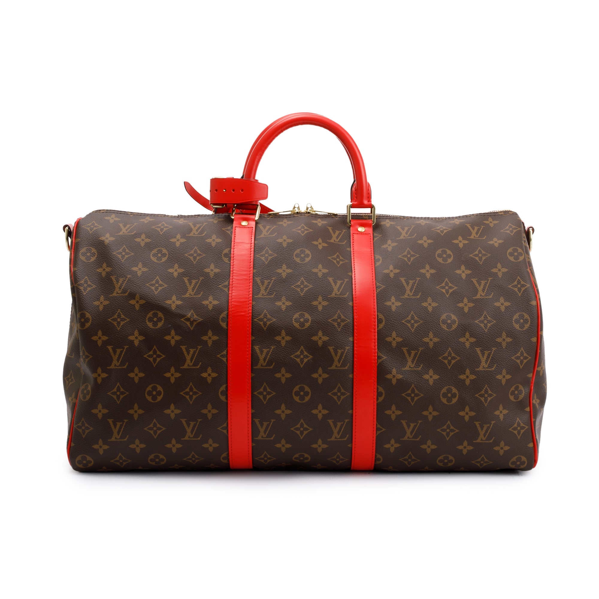 Louis Vuitton Red Monogram Macassar Keepall Bandouliere 50