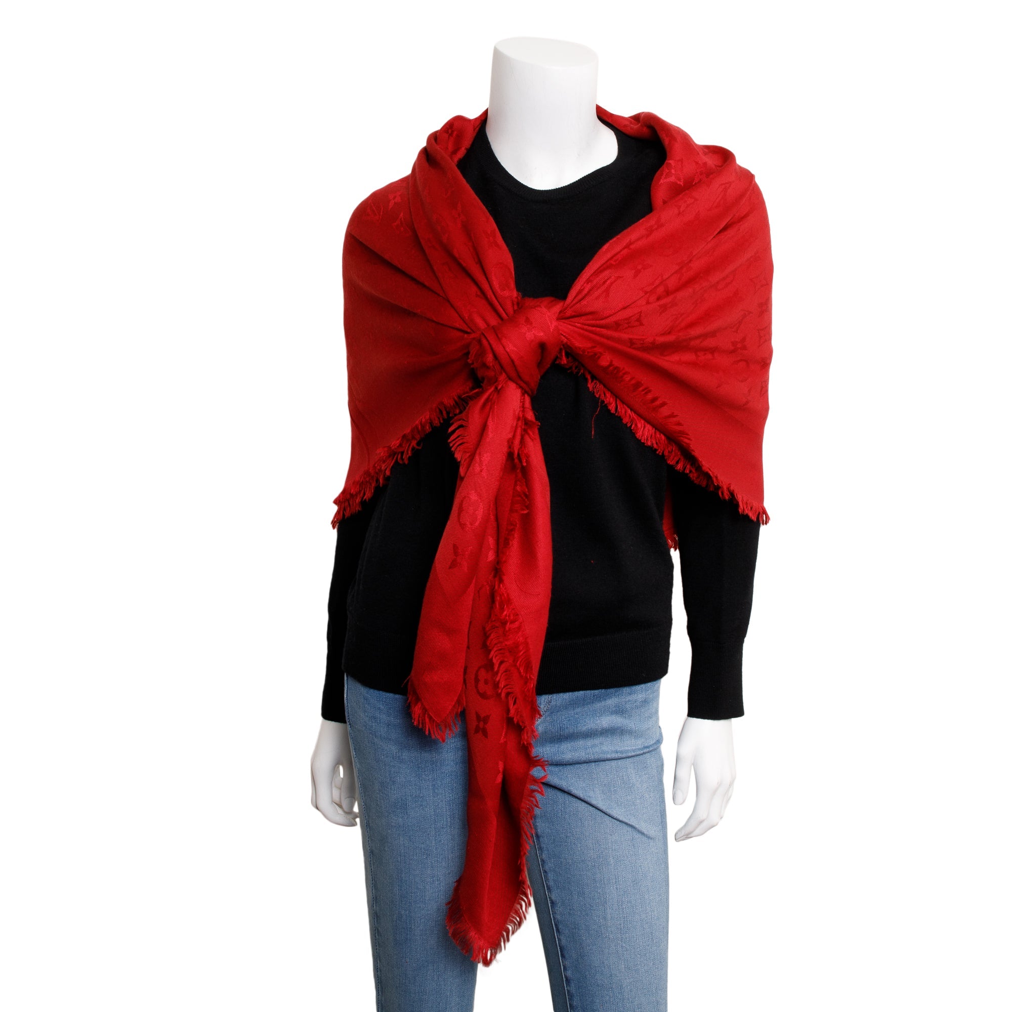 Louis Vuitton Red Monogram Silk/Wool Shawl Scarf