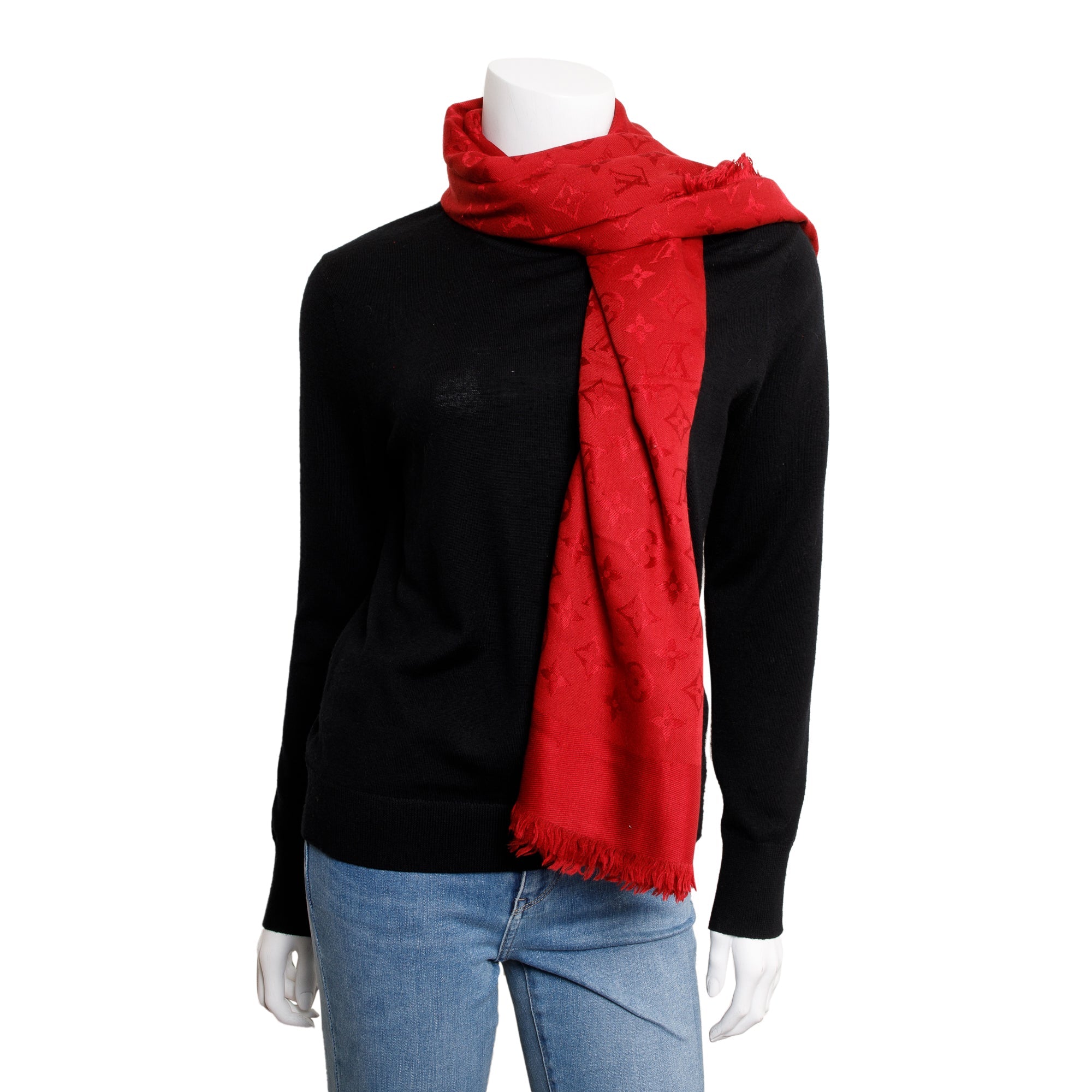 Louis Vuitton Red Monogram Silk/Wool Shawl Scarf