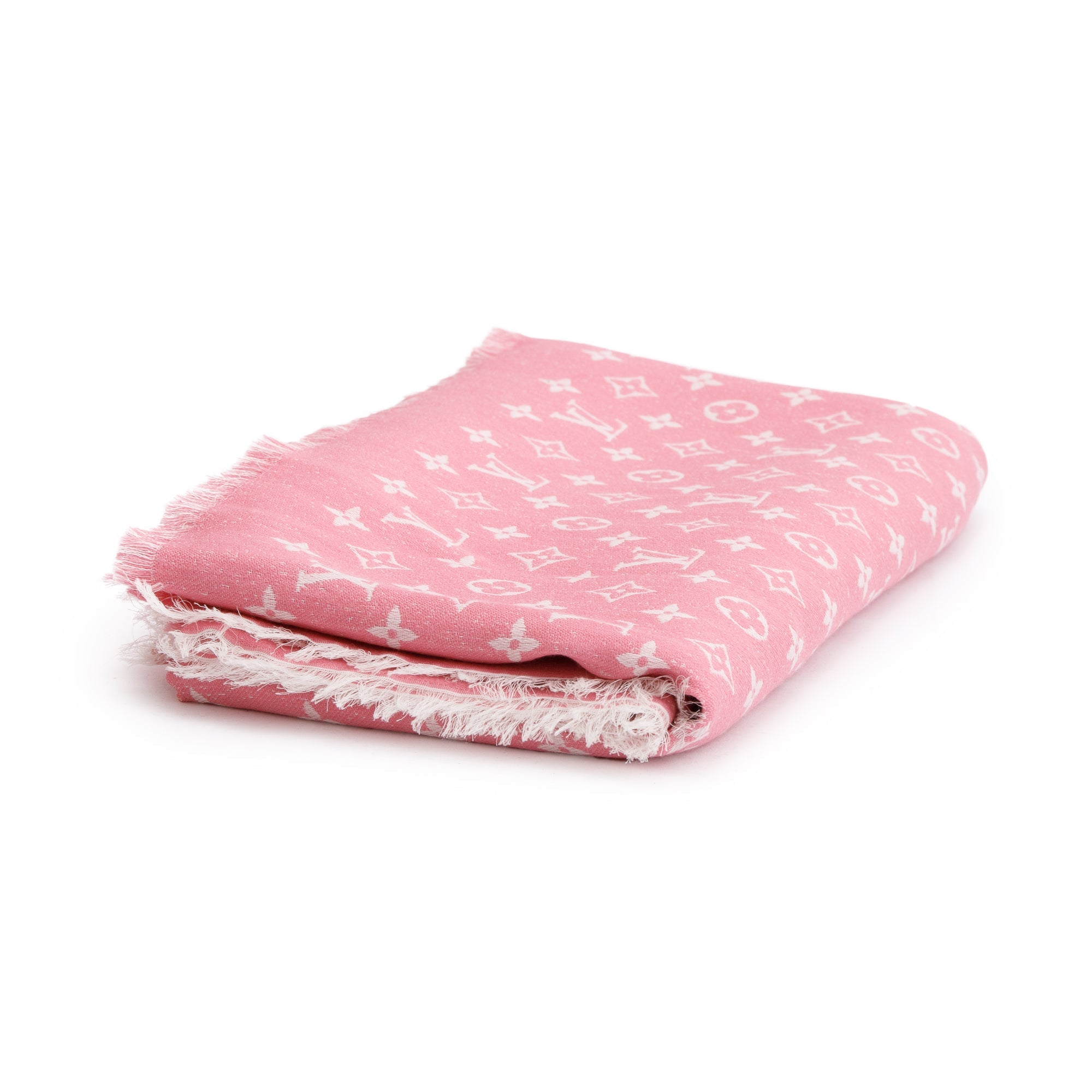 Louis Vuitton Rose Ballerine Monogram Silk/Wool My Daily Denim Shawl Scarf w/ Box