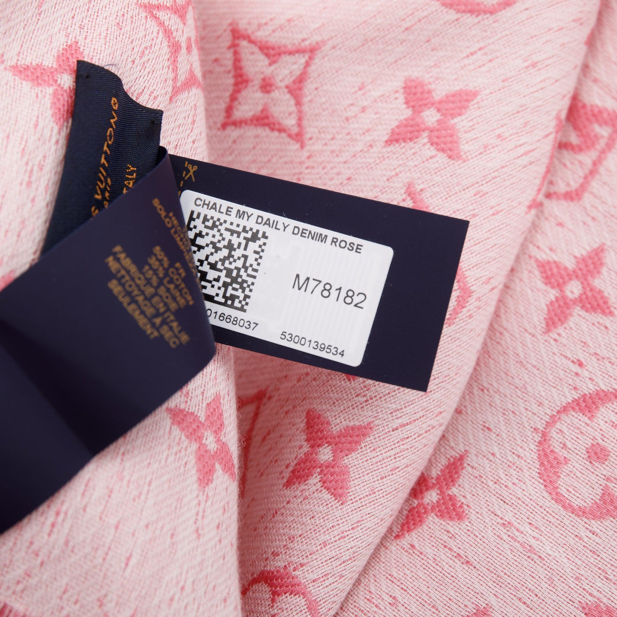 Louis Vuitton Rose Ballerine Monogram Silk/Wool My Daily Denim Shawl Scarf w/ Box