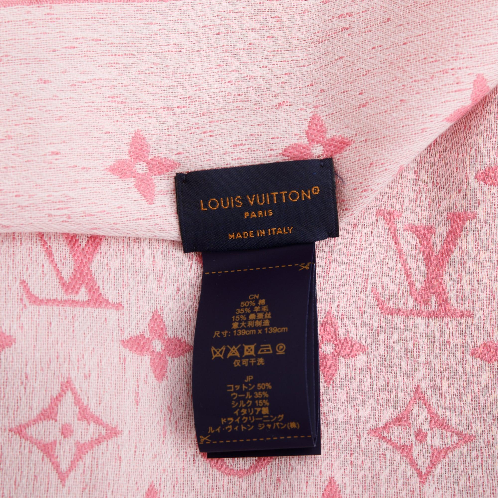 Louis Vuitton Rose Ballerine Monogram Silk/Wool My Daily Denim Shawl Scarf w/ Box