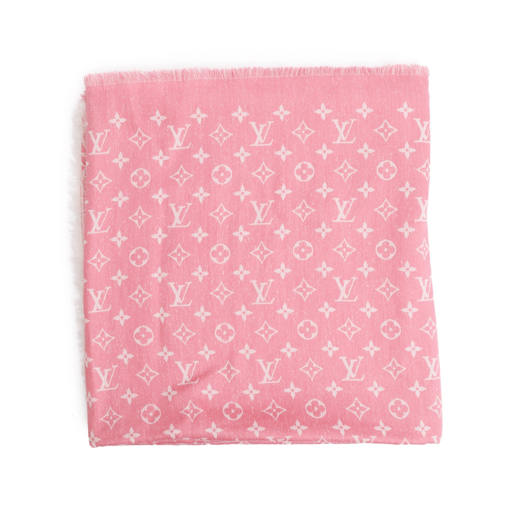 Louis Vuitton Rose Ballerine Monogram Silk/Wool My Daily Denim Shawl Scarf w/ Box