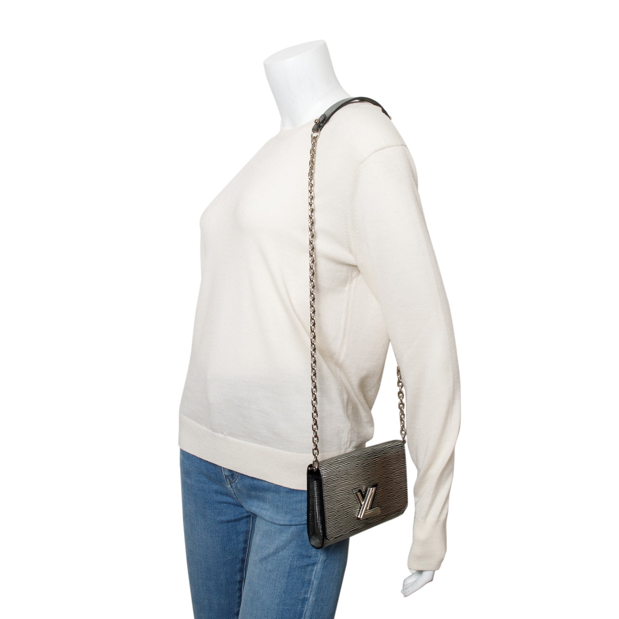 Louis Vuitton Silver Metallic Epi Leather Twist Chain Wallet