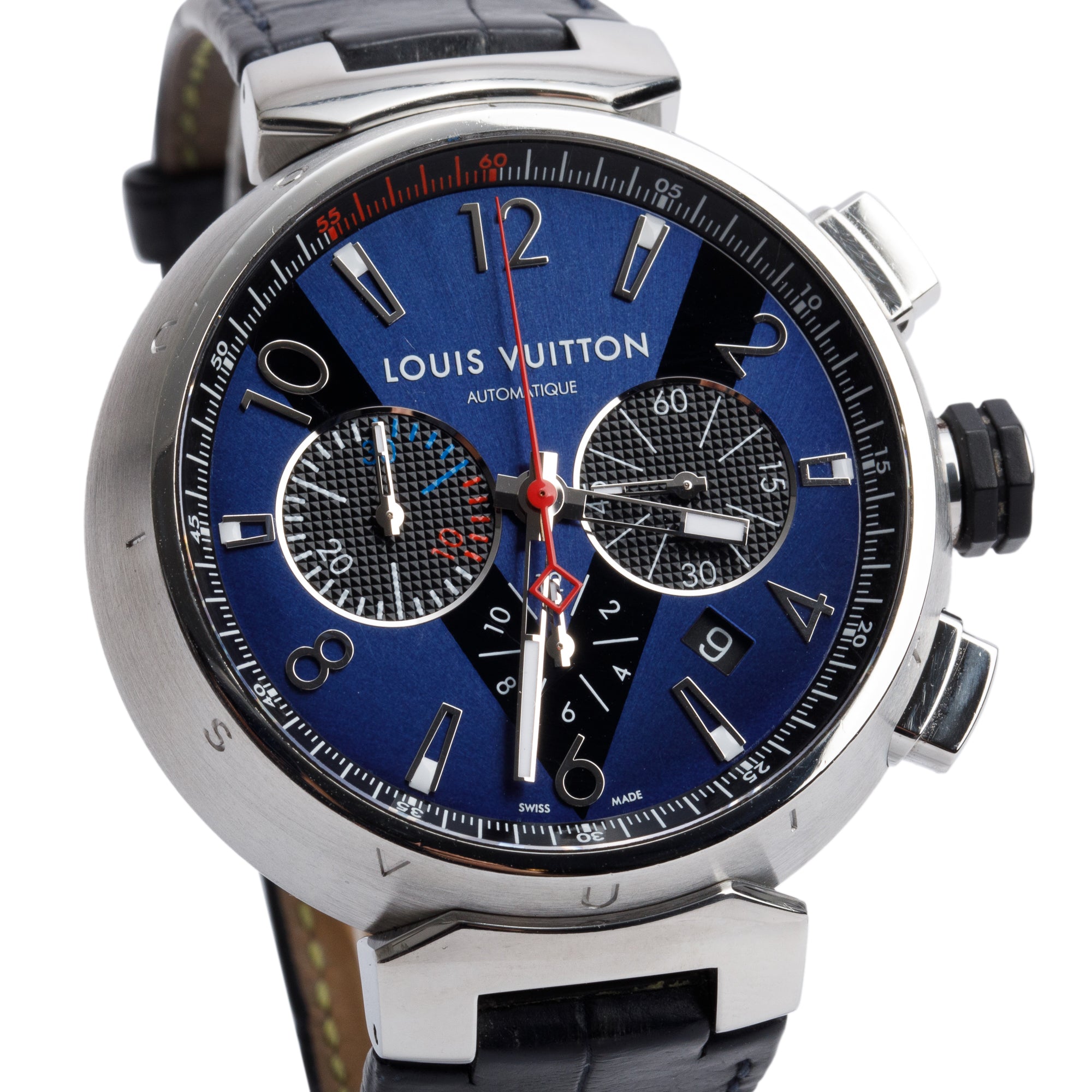 Louis Vuitton Stainless Steel Tambour 44 MM Automatic Chronograph Watch Q102V